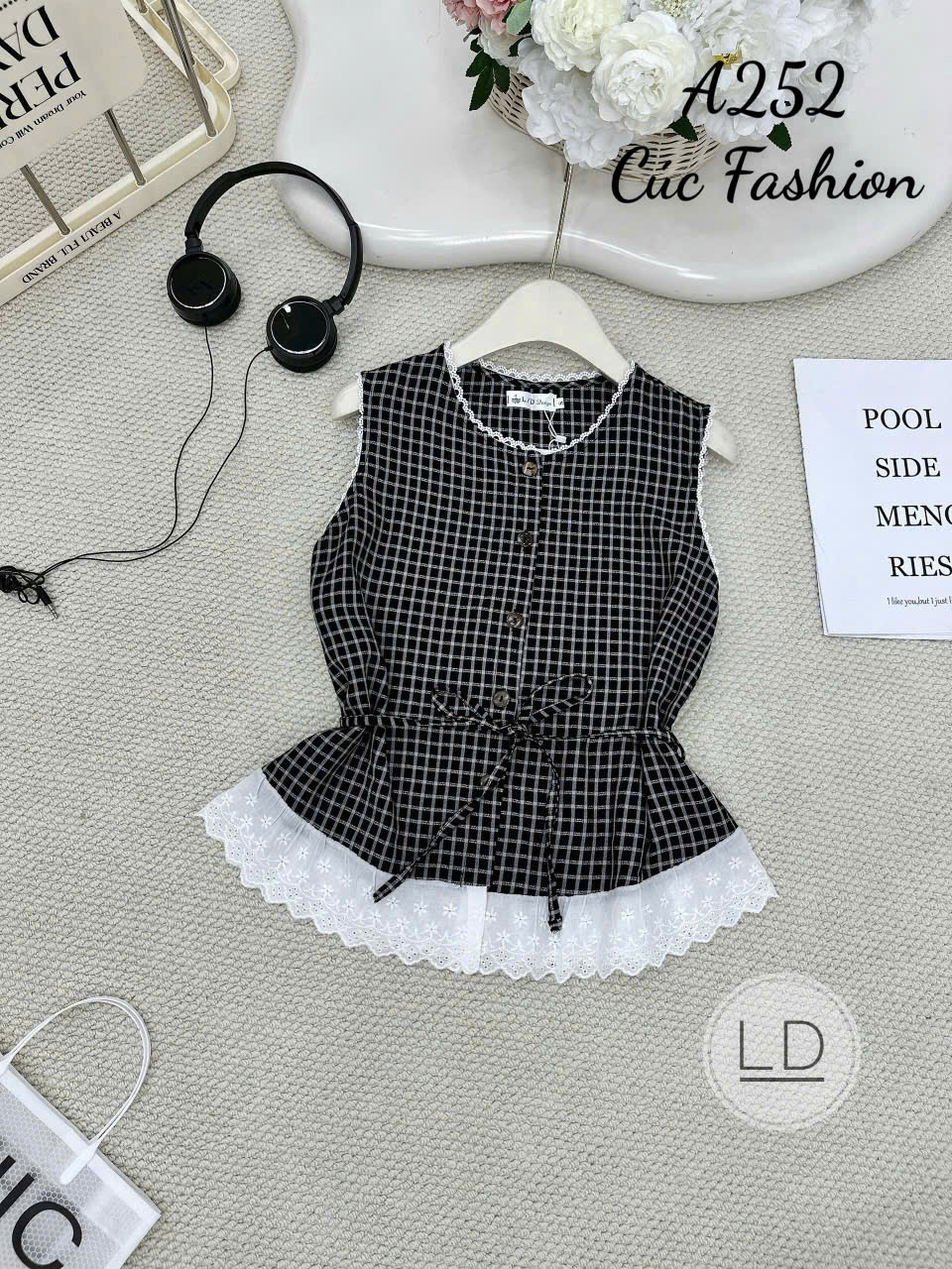 A252 Áo sát nách kẻ phối ren