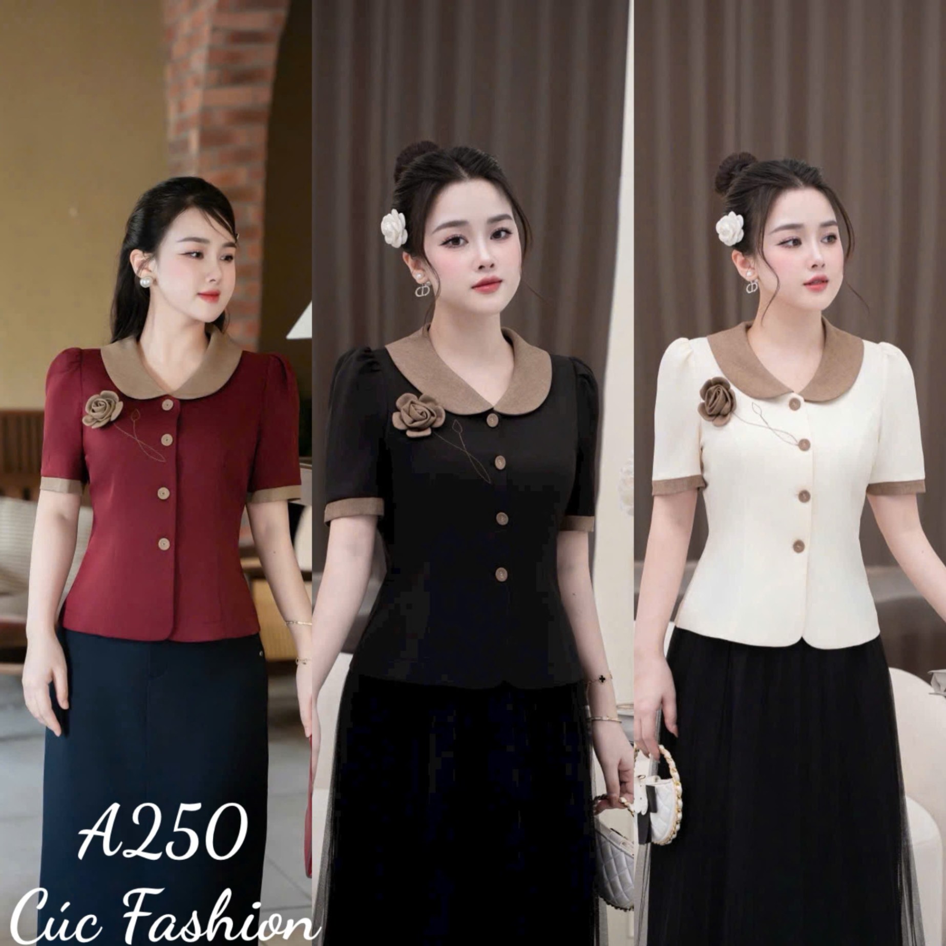 A250 Áo ký giả đính hoa phối cổ