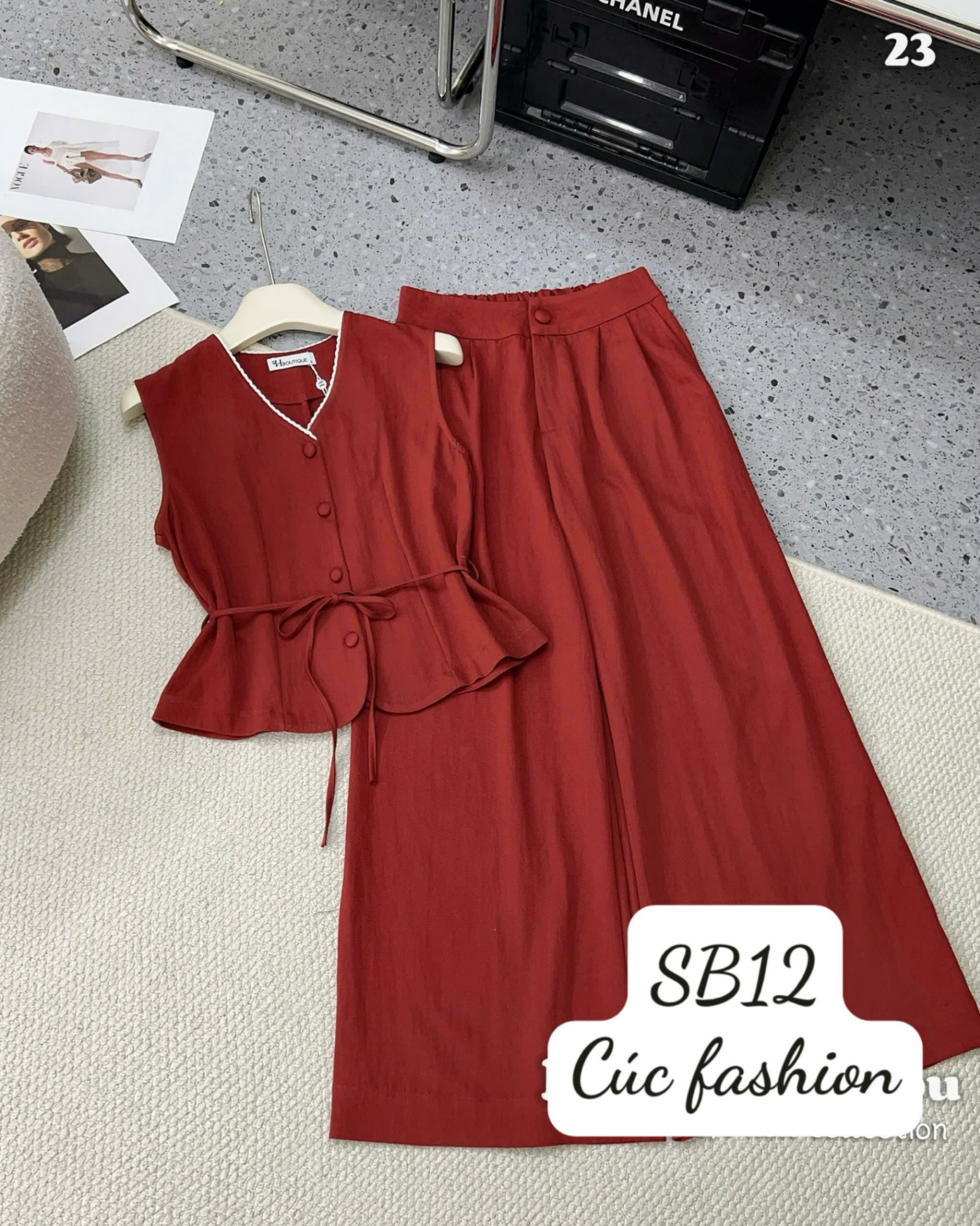 SB12 Set quần áo cúc bọc kèm dây thắt