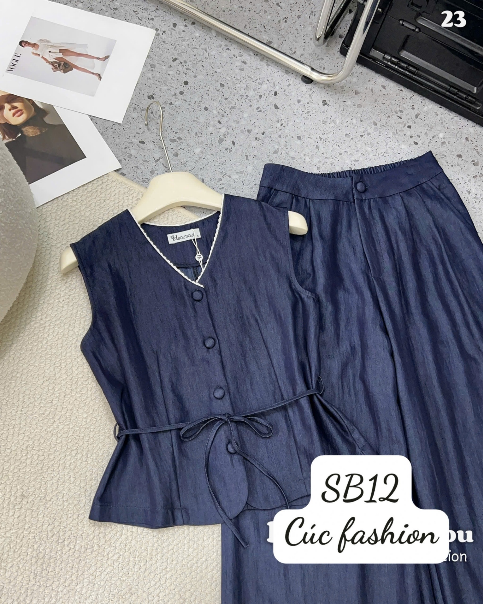 SB12 Set quần áo cúc bọc kèm dây thắt