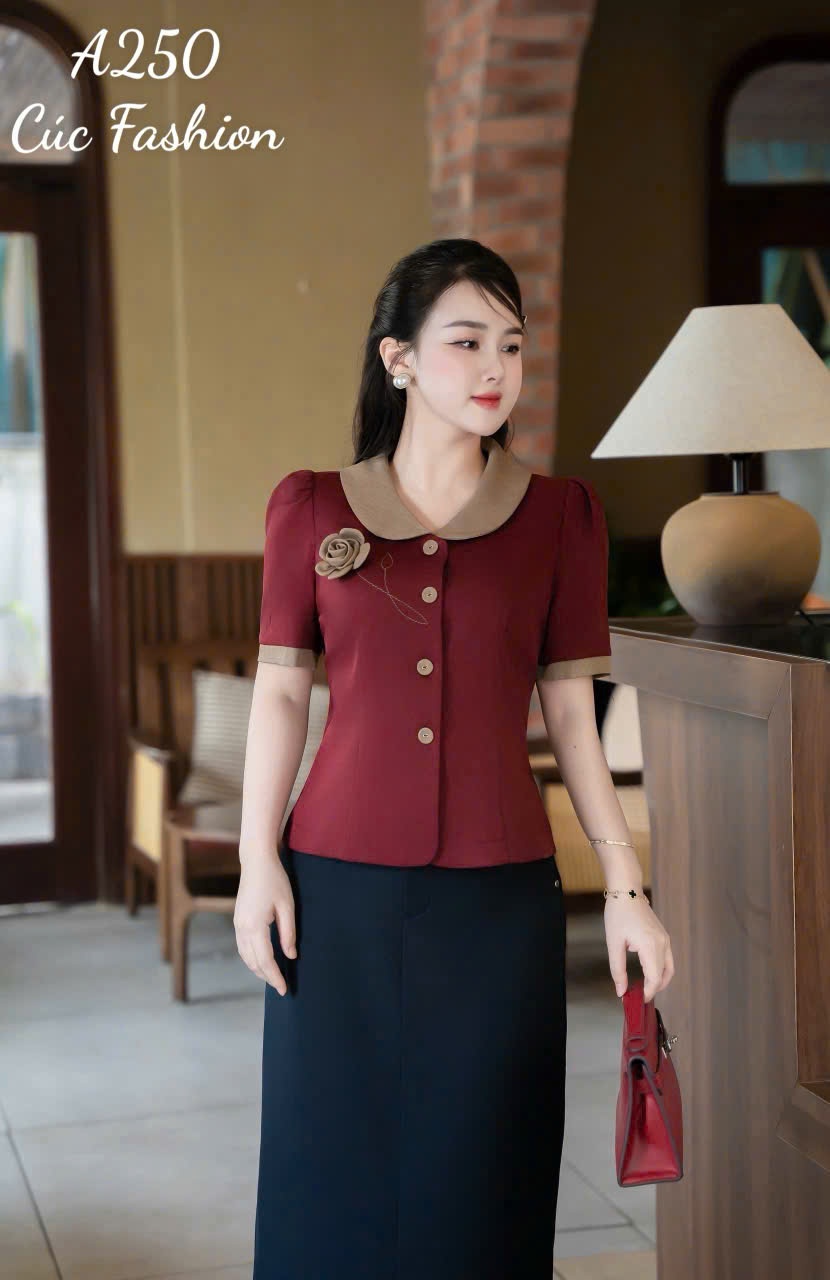A250 Áo ký giả đính hoa phối cổ