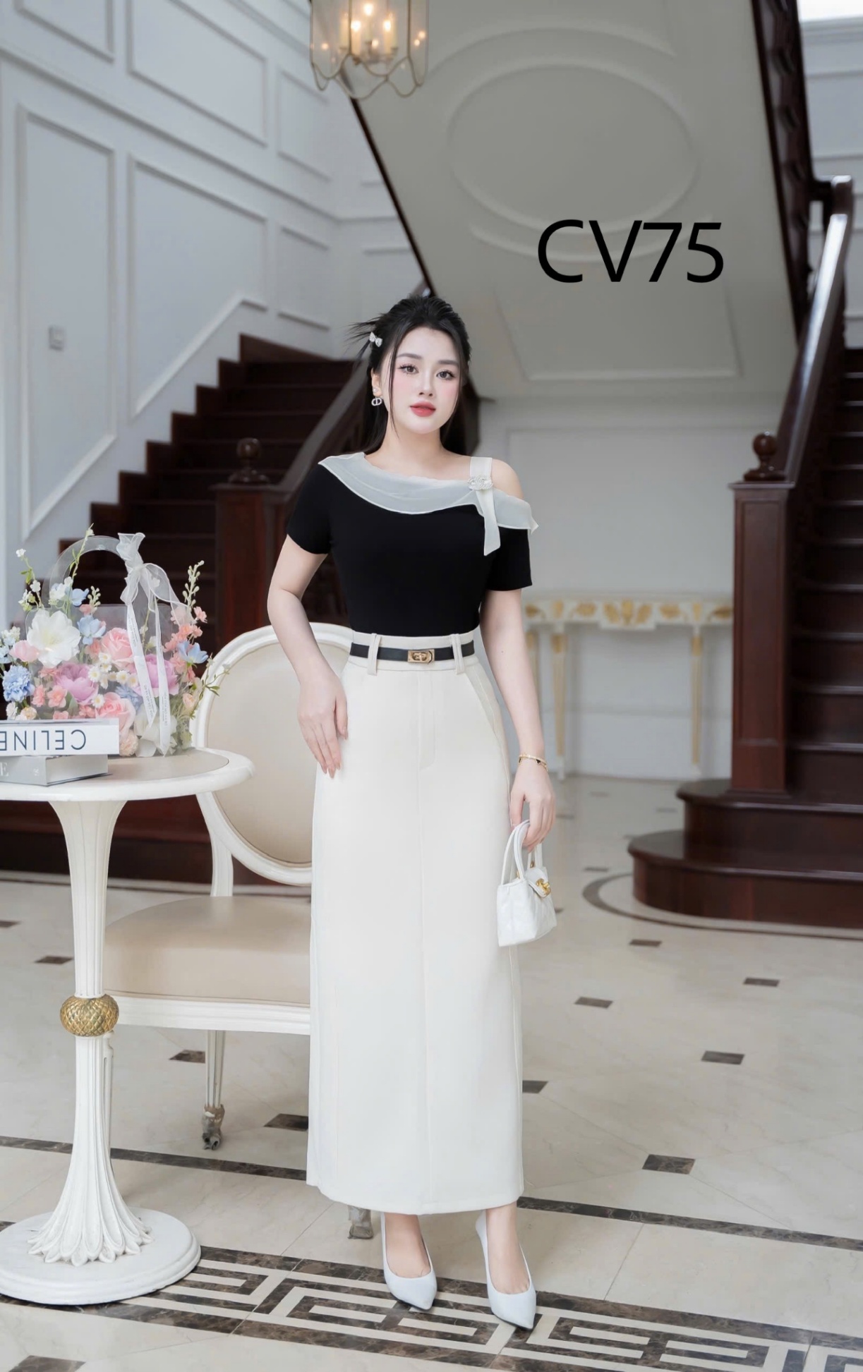 CV75 Chân váy dài kèm đai