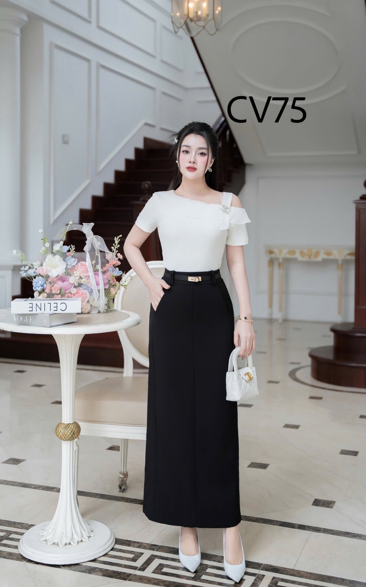 CV75 Chân váy dài kèm đai