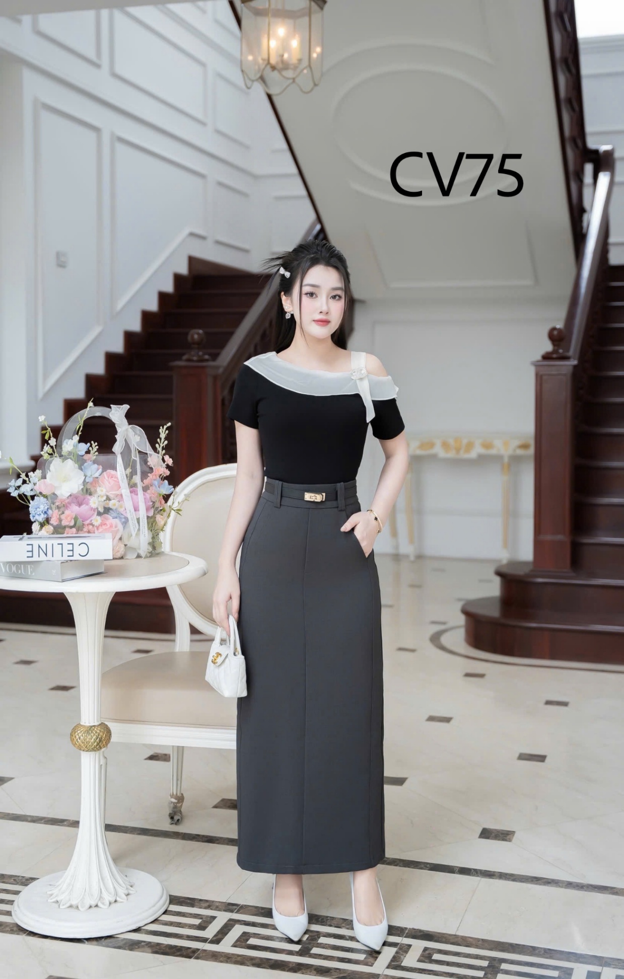 CV75 Chân váy dài kèm đai