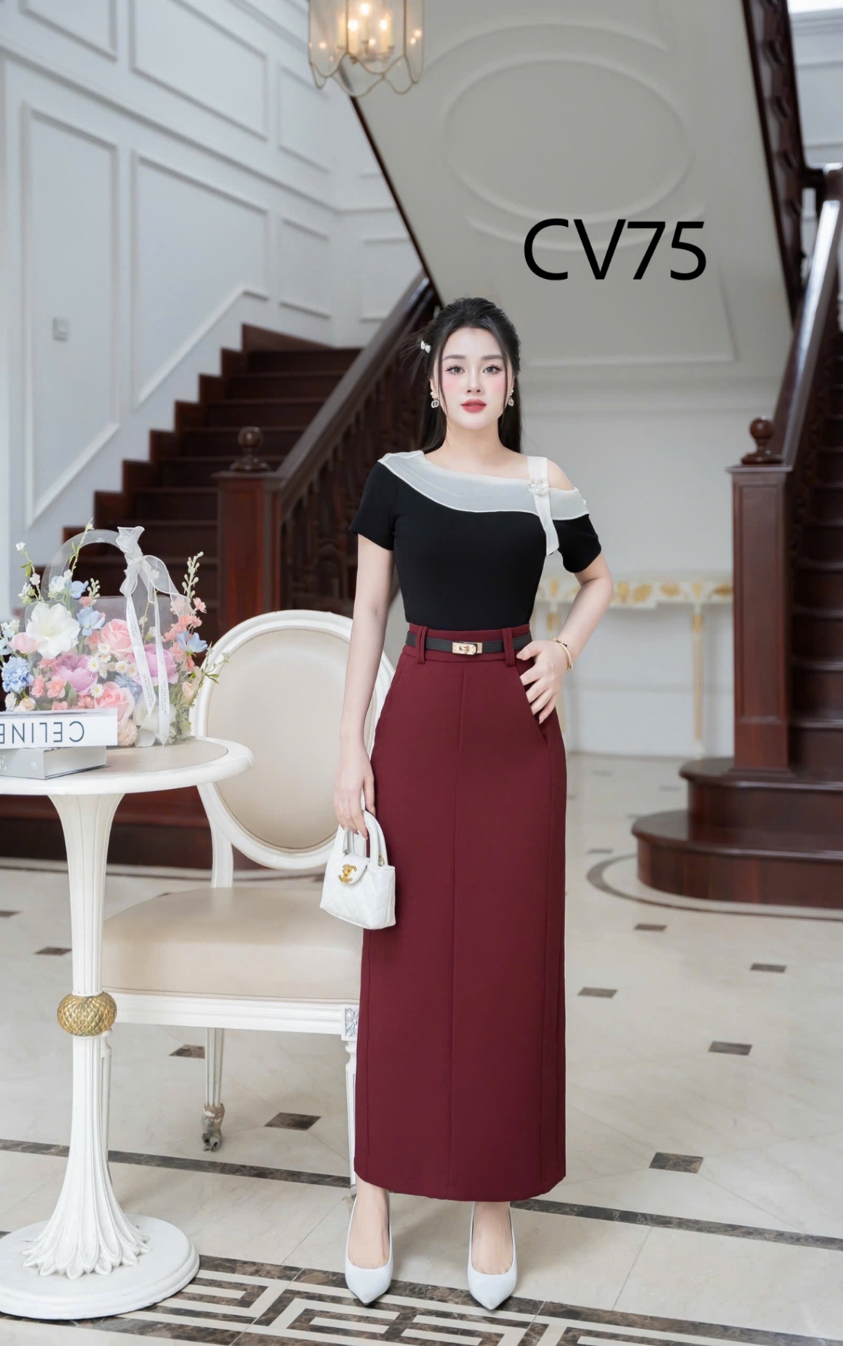 CV75 Chân váy dài kèm đai