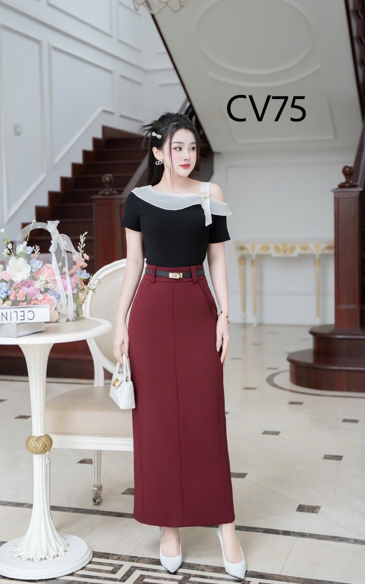 CV75 Chân váy dài kèm đai