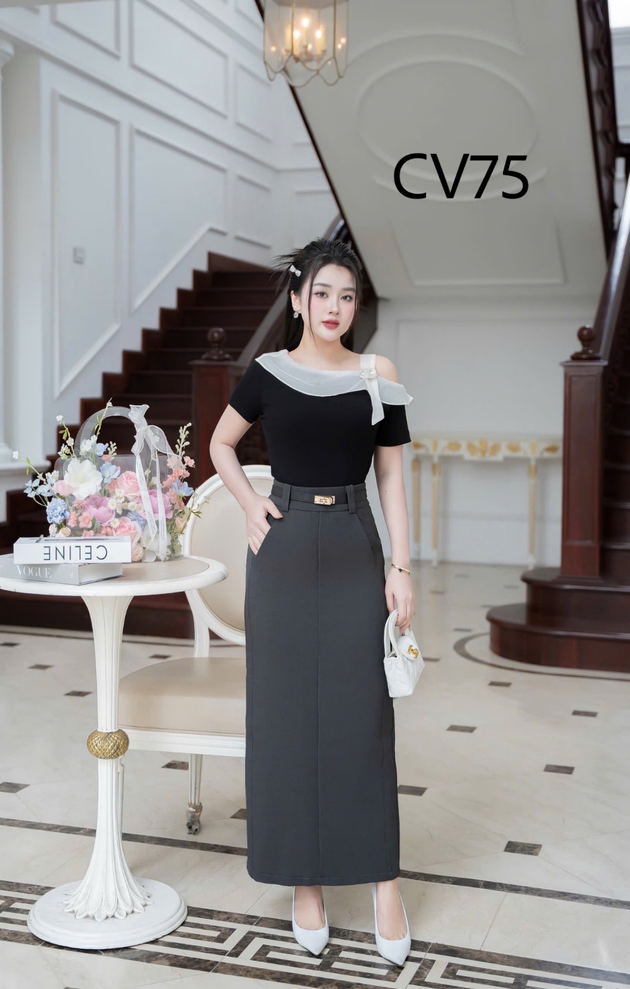 CV75 Chân váy dài kèm đai