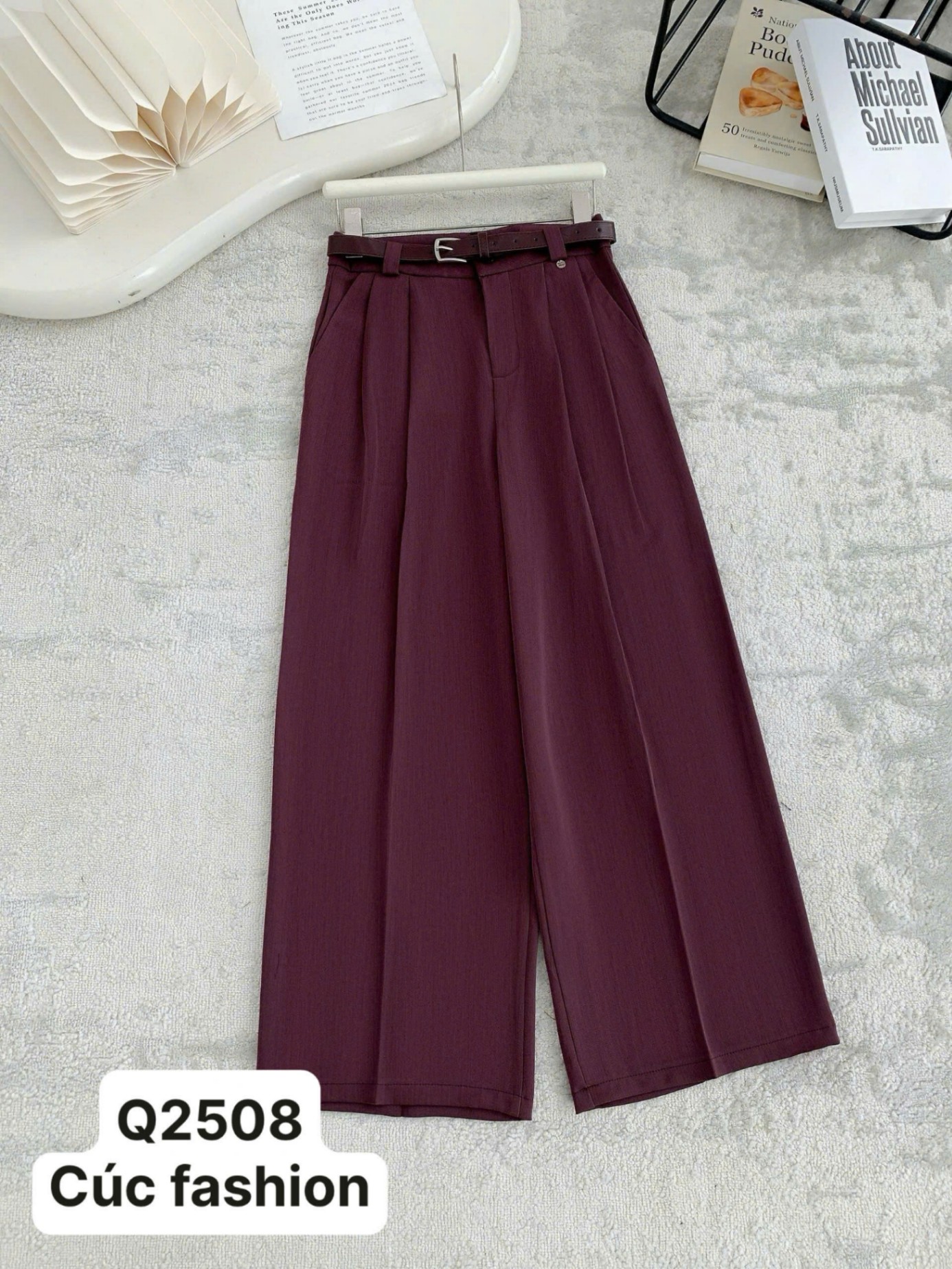 Q2508 Quần xuông kèm đai cùng màu