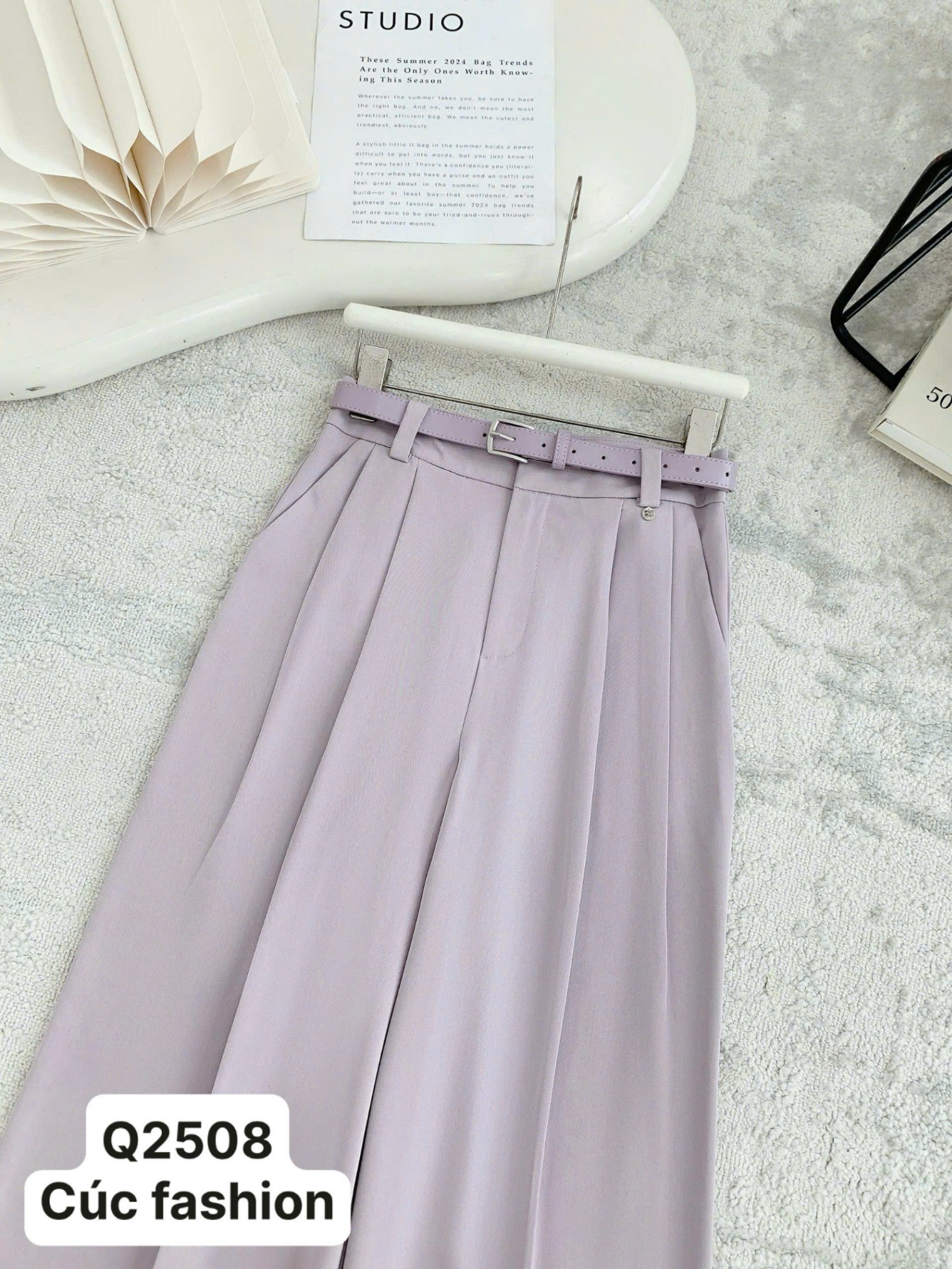 Q2508 Quần xuông kèm đai cùng màu