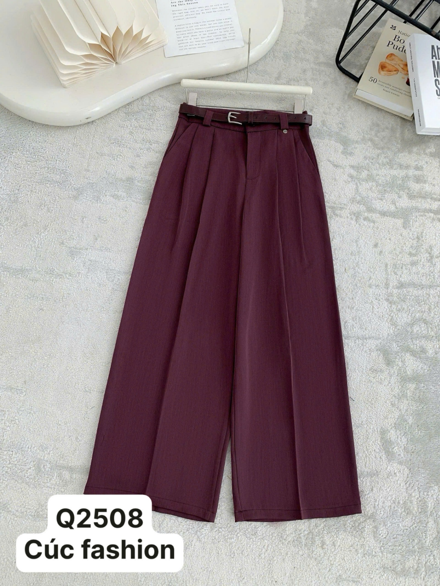 Q2508 Quần xuông kèm đai cùng màu