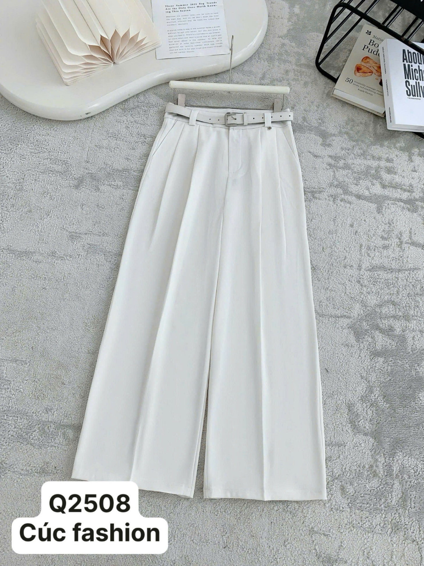 Q2508 Quần xuông kèm đai cùng màu