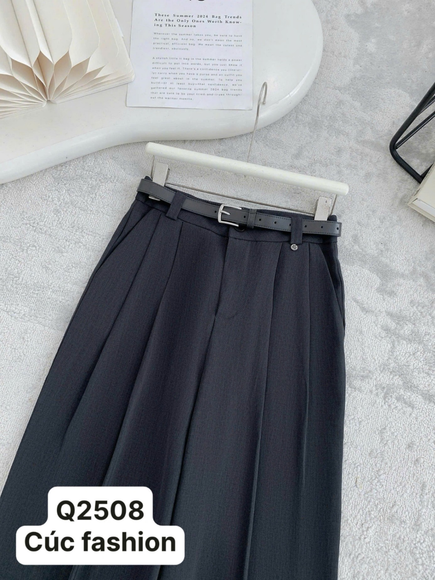 Q2508 Quần xuông kèm đai cùng màu