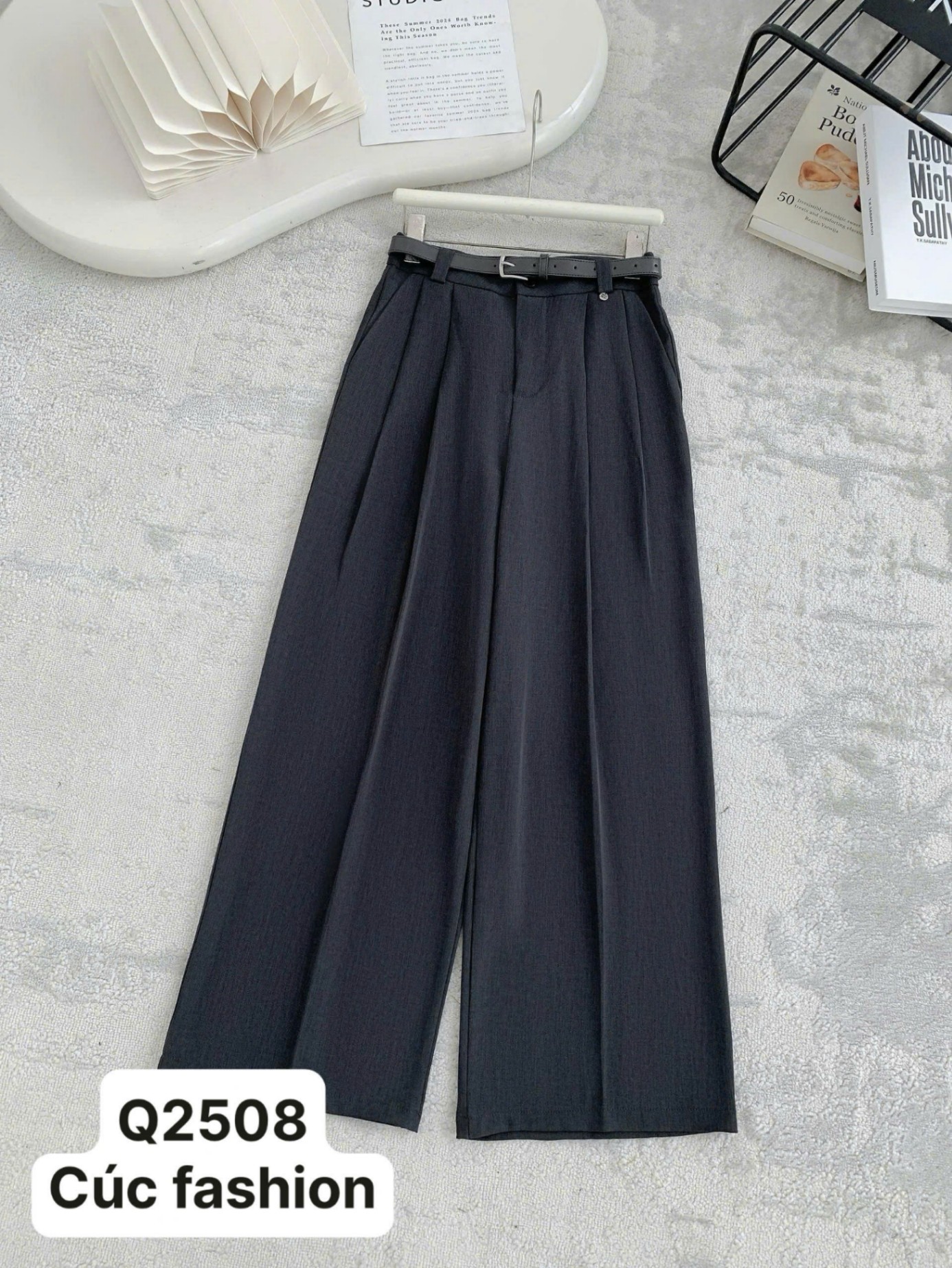 Q2508 Quần xuông kèm đai cùng màu