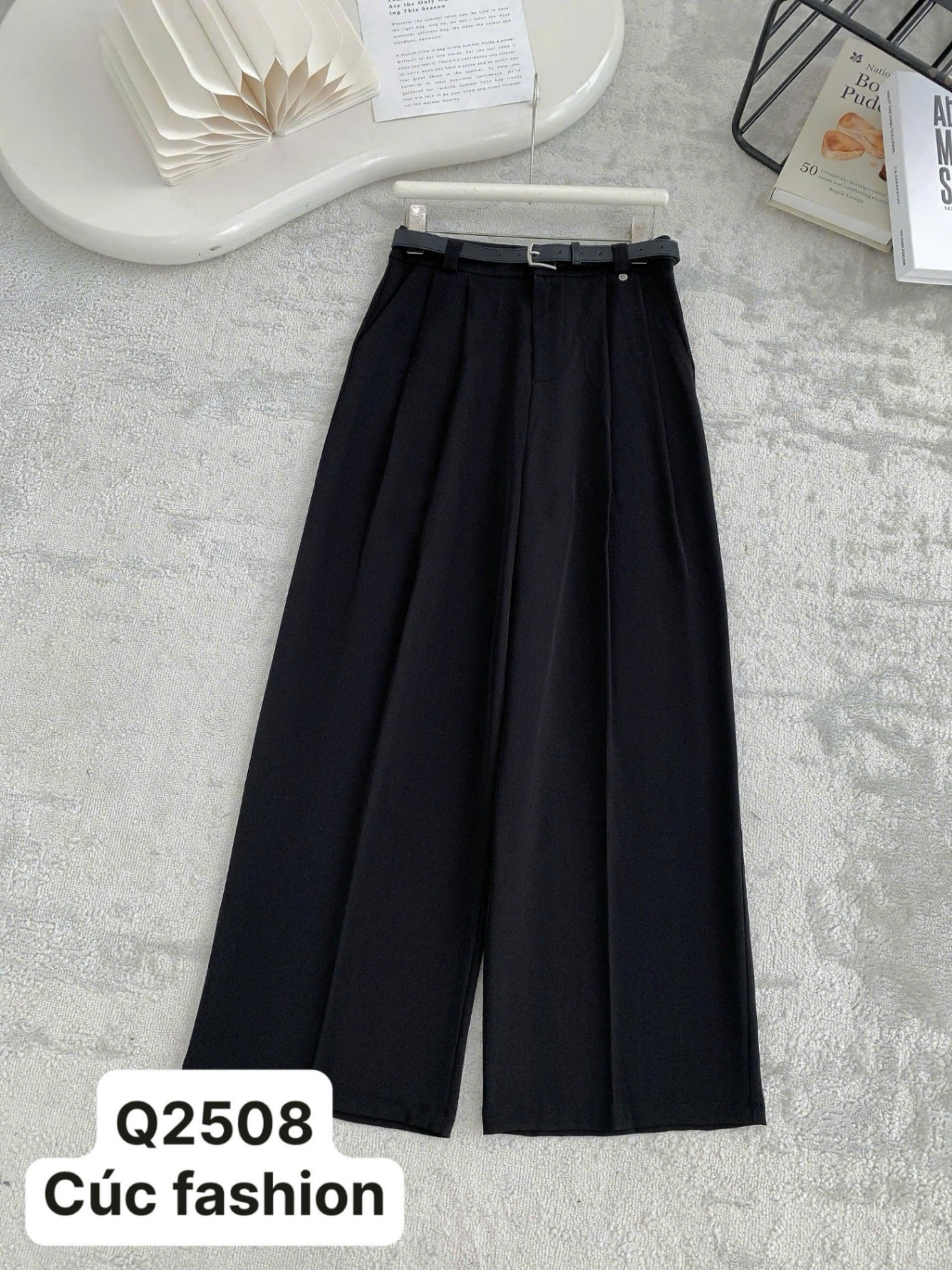 Q2508 Quần xuông kèm đai cùng màu
