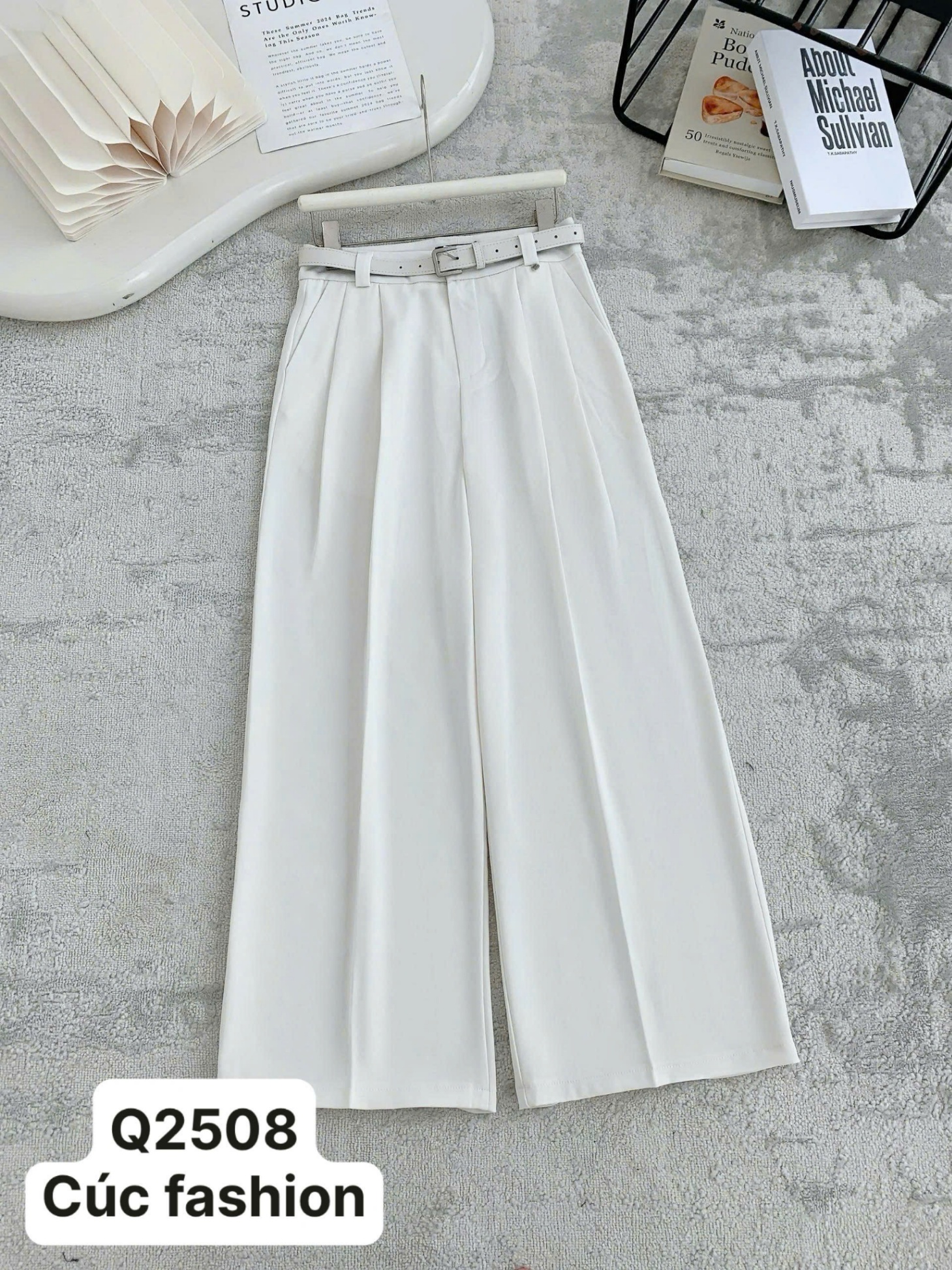 Q2508 Quần xuông kèm đai cùng màu