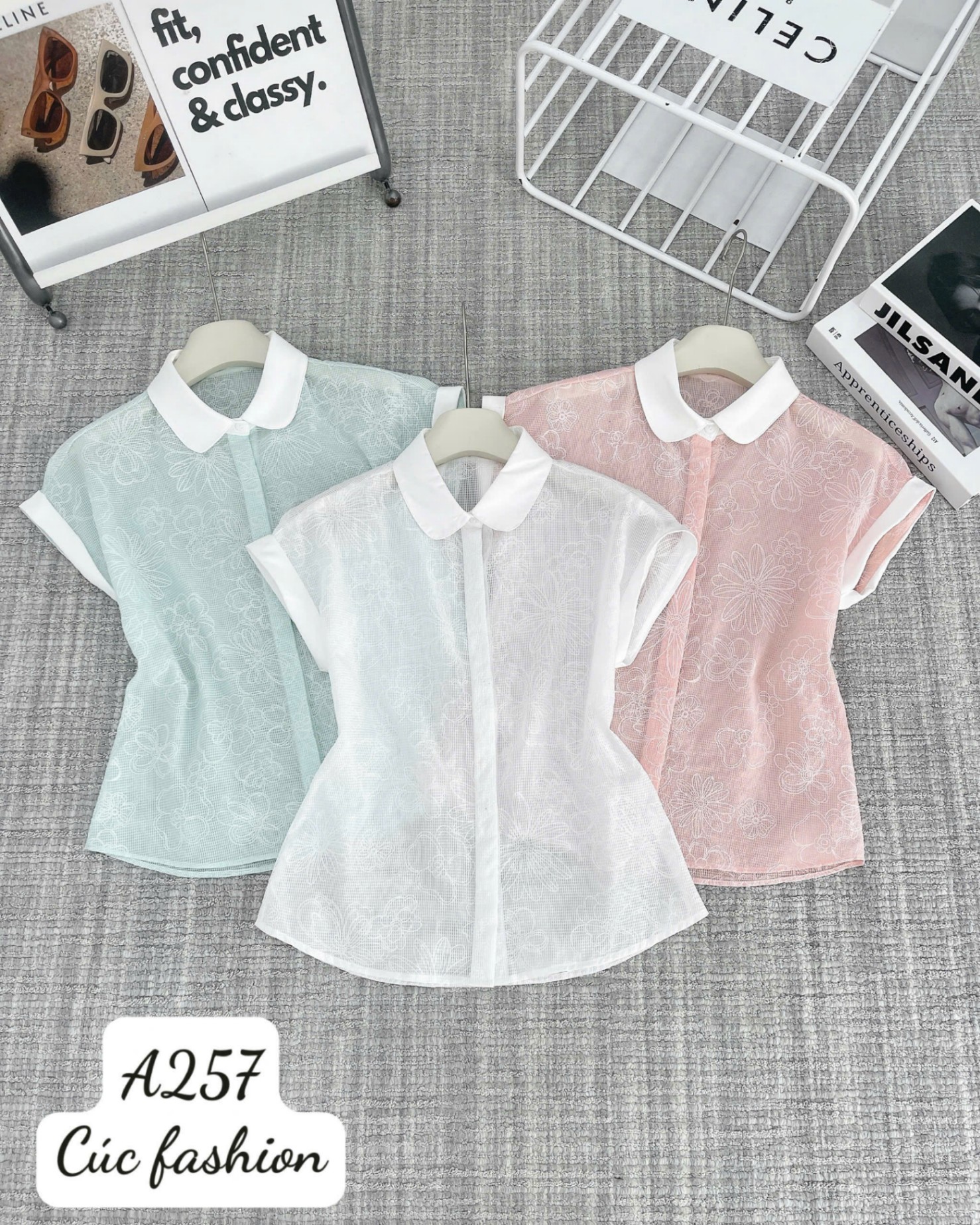 A257 Áo sơ mi lưới cổ sen