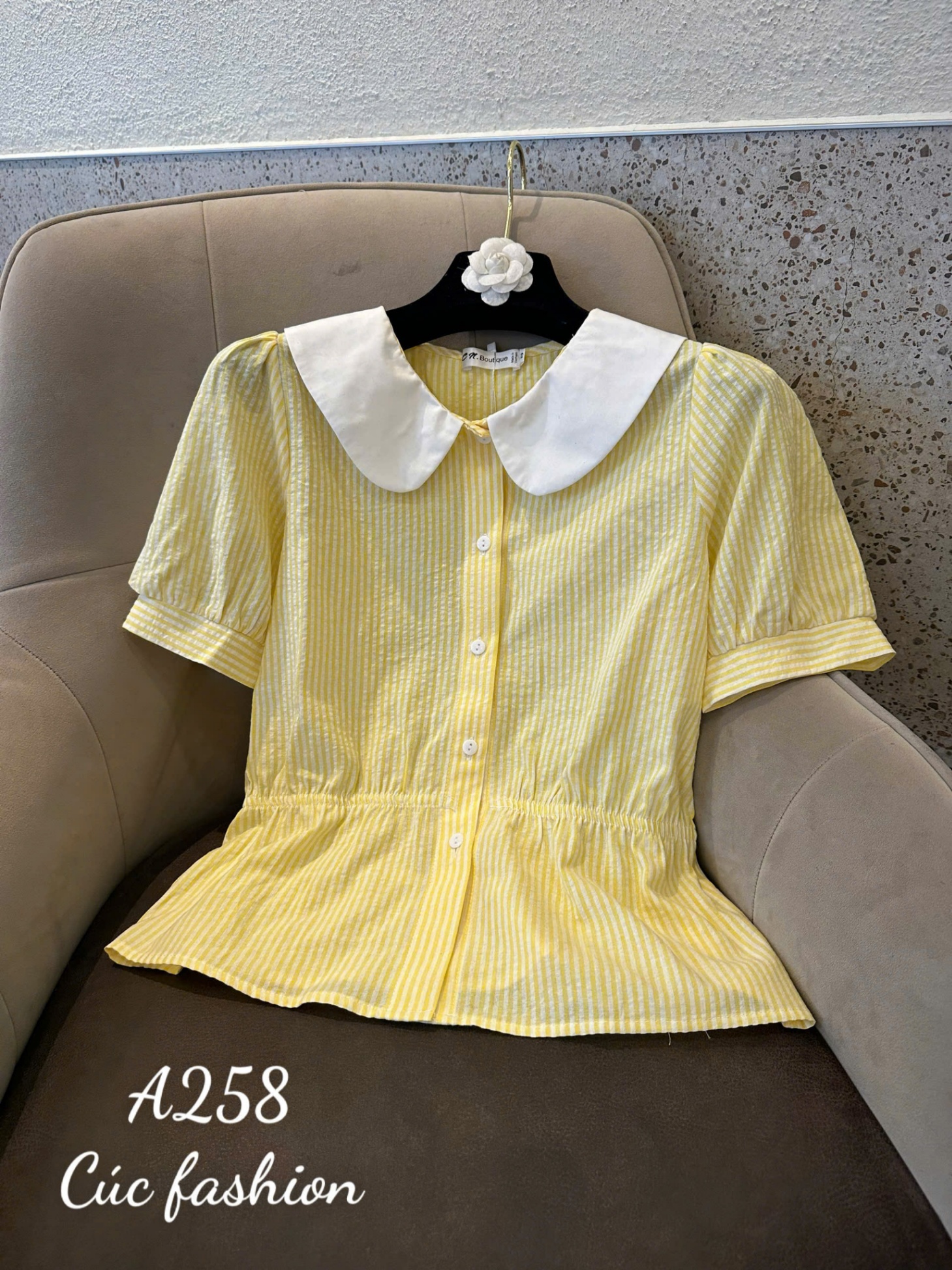 A258 Sơ mi kẻ chun eo