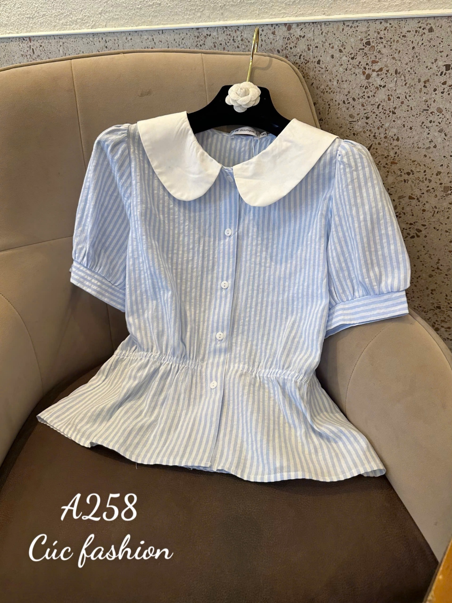 A258 Sơ mi kẻ chun eo