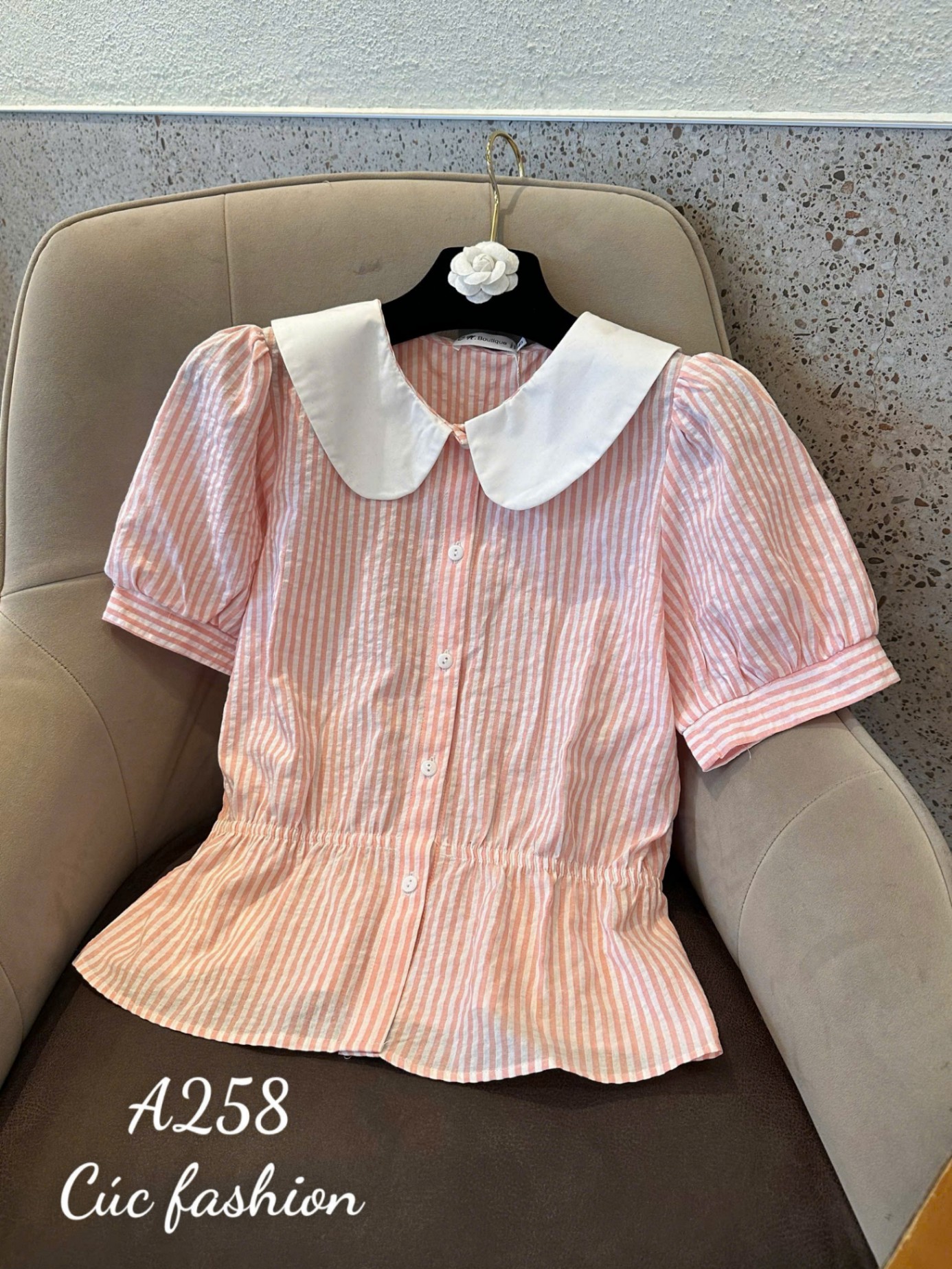 A258 Sơ mi kẻ chun eo