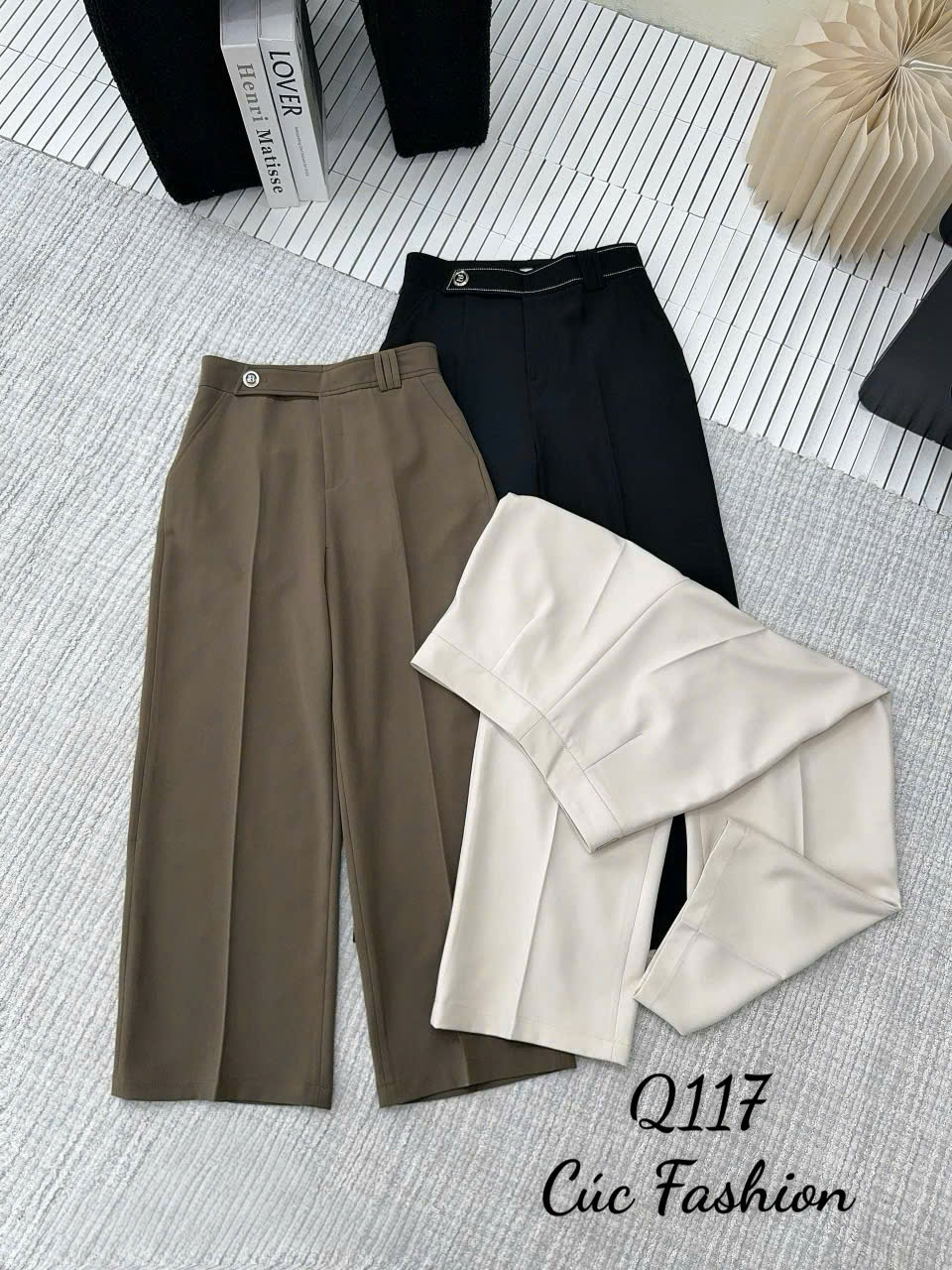 Q117 Quần xuông cạp vát đính B