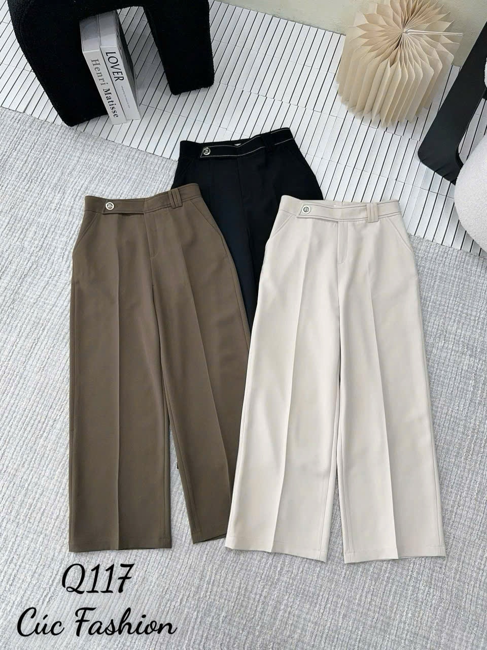 Q117 Quần xuông cạp vát đính B
