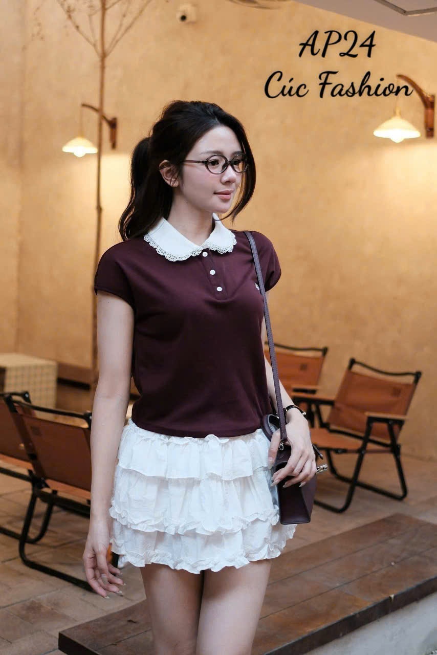 AP24 Áo phông cổ sen ren