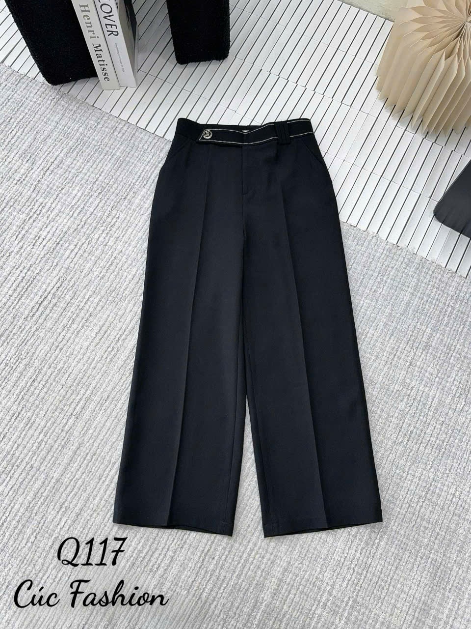 Q117 Quần xuông cạp vát đính B
