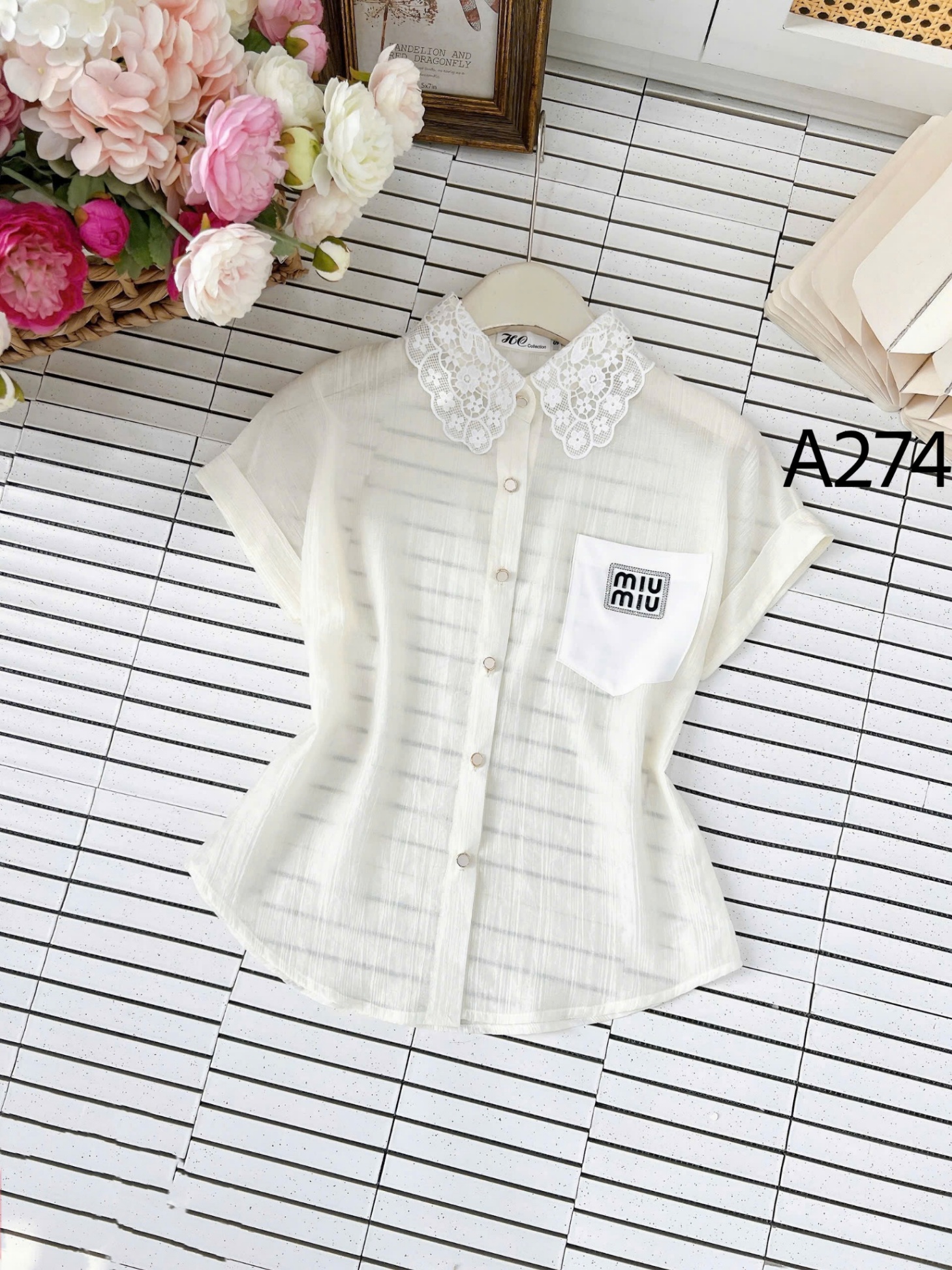 A274 Áo sơ mi cổ phối ren