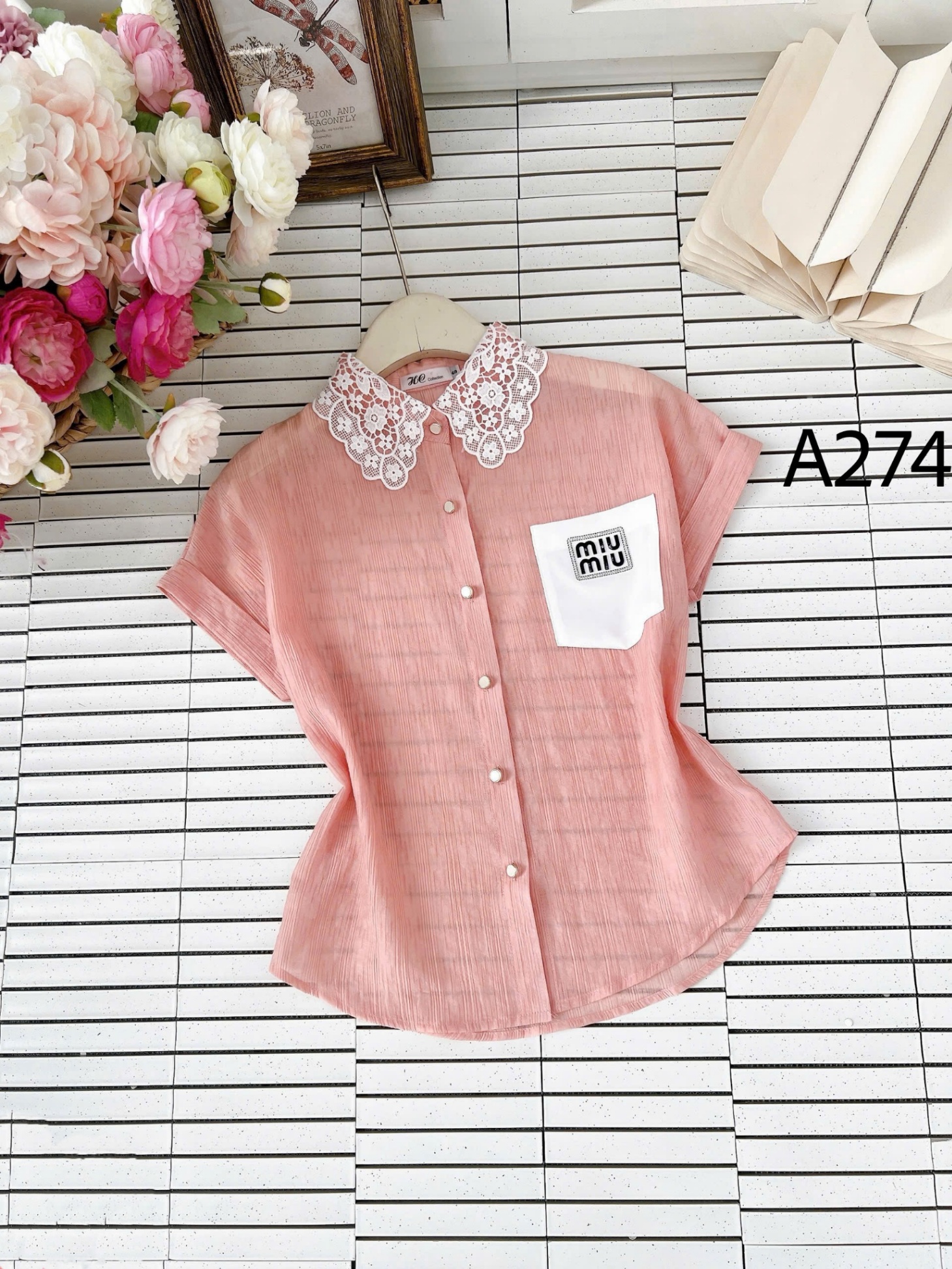 A274 Áo sơ mi cổ phối ren
