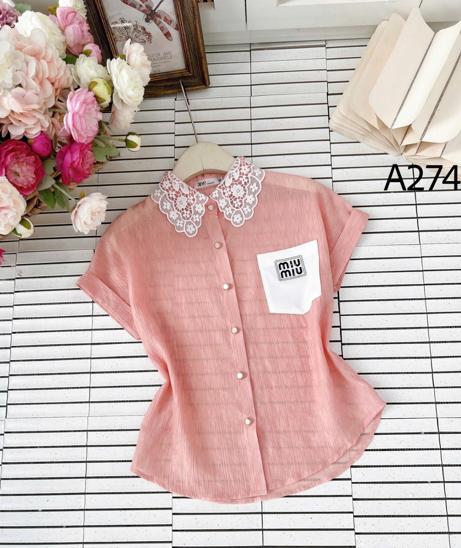 A274 Áo sơ mi cổ phối ren