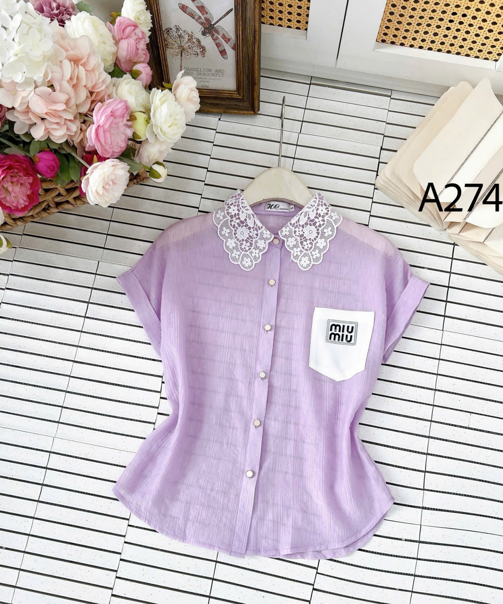 A274 Áo sơ mi cổ phối ren