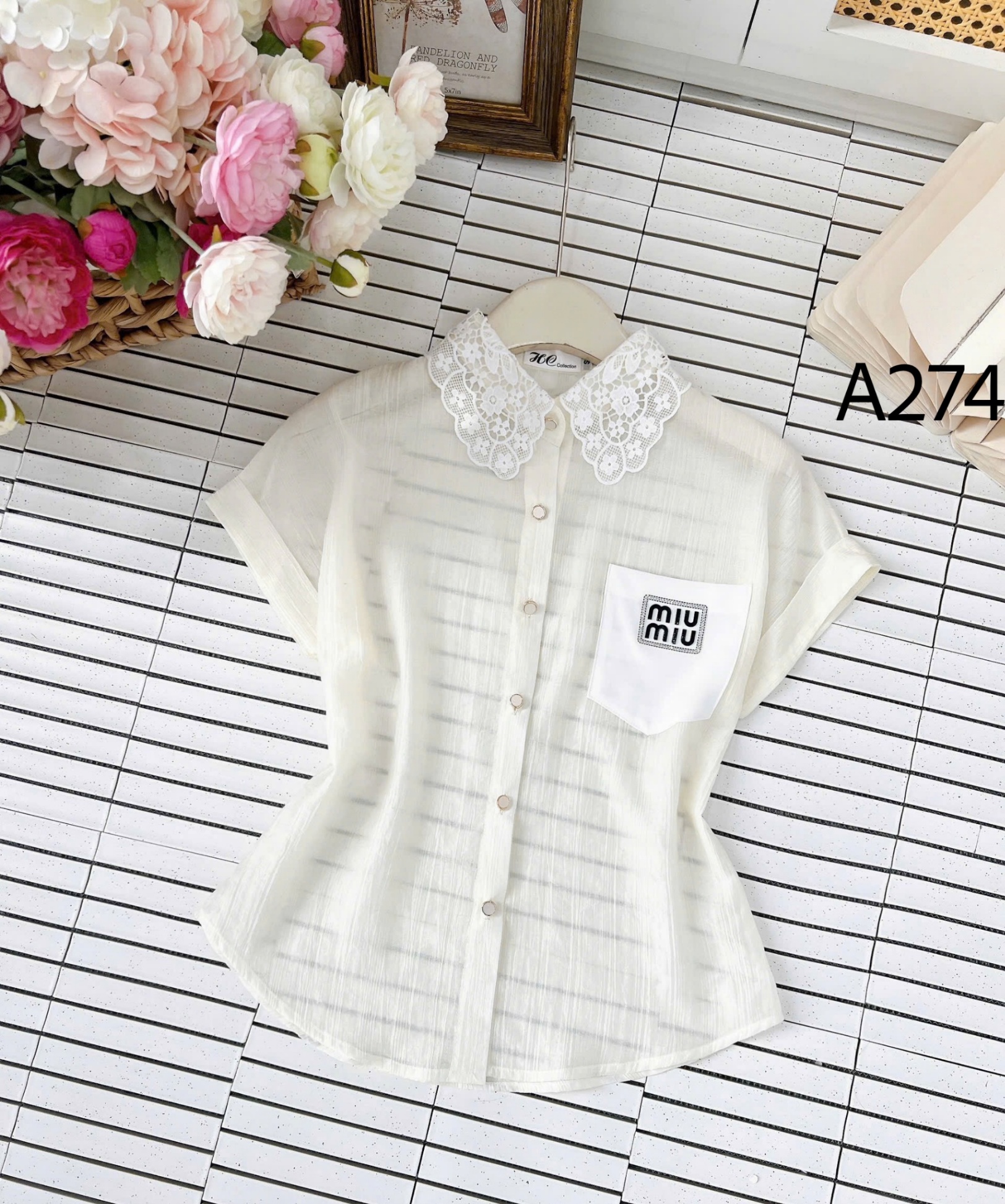A274 Áo sơ mi cổ phối ren