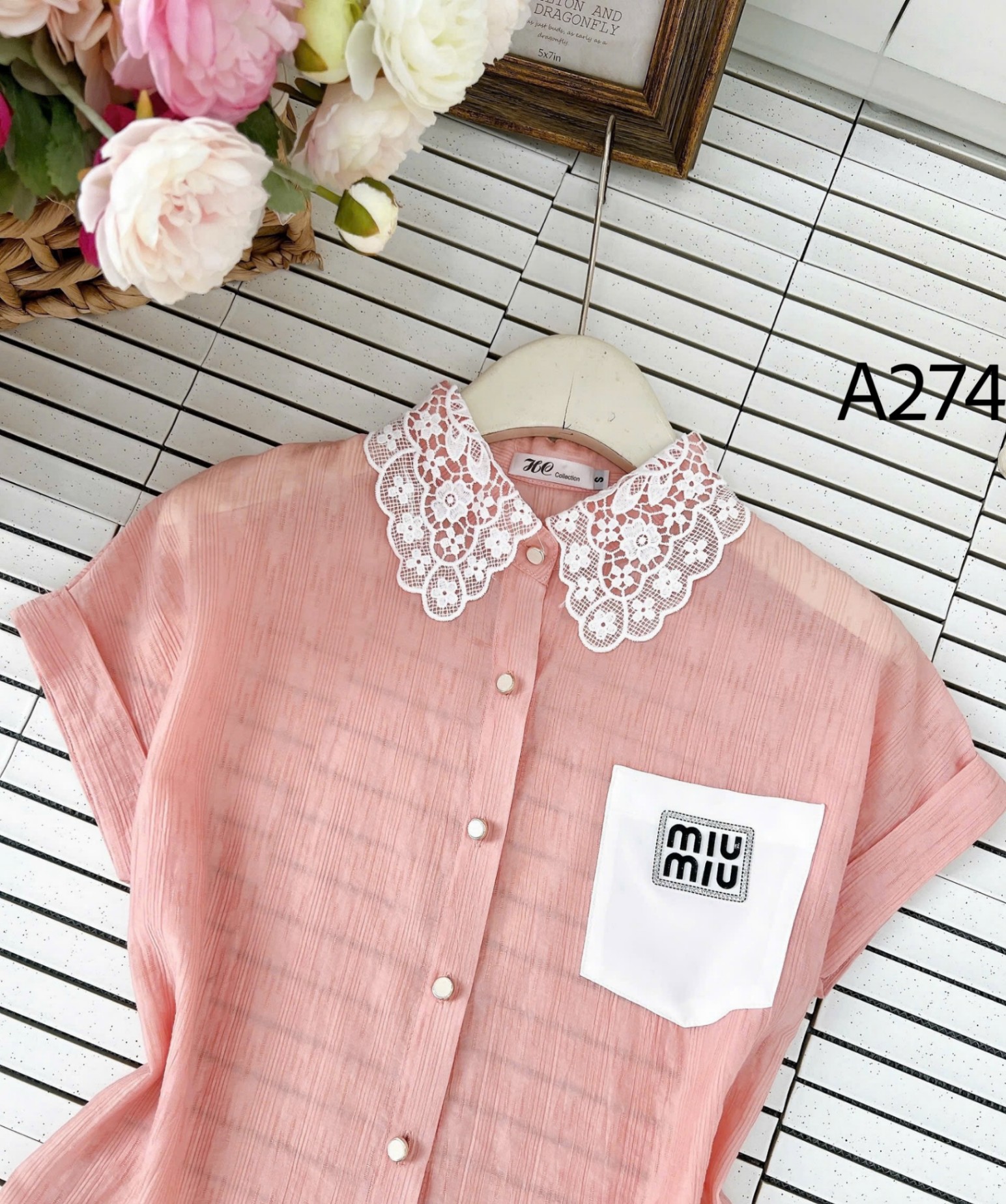 A274 Áo sơ mi cổ phối ren