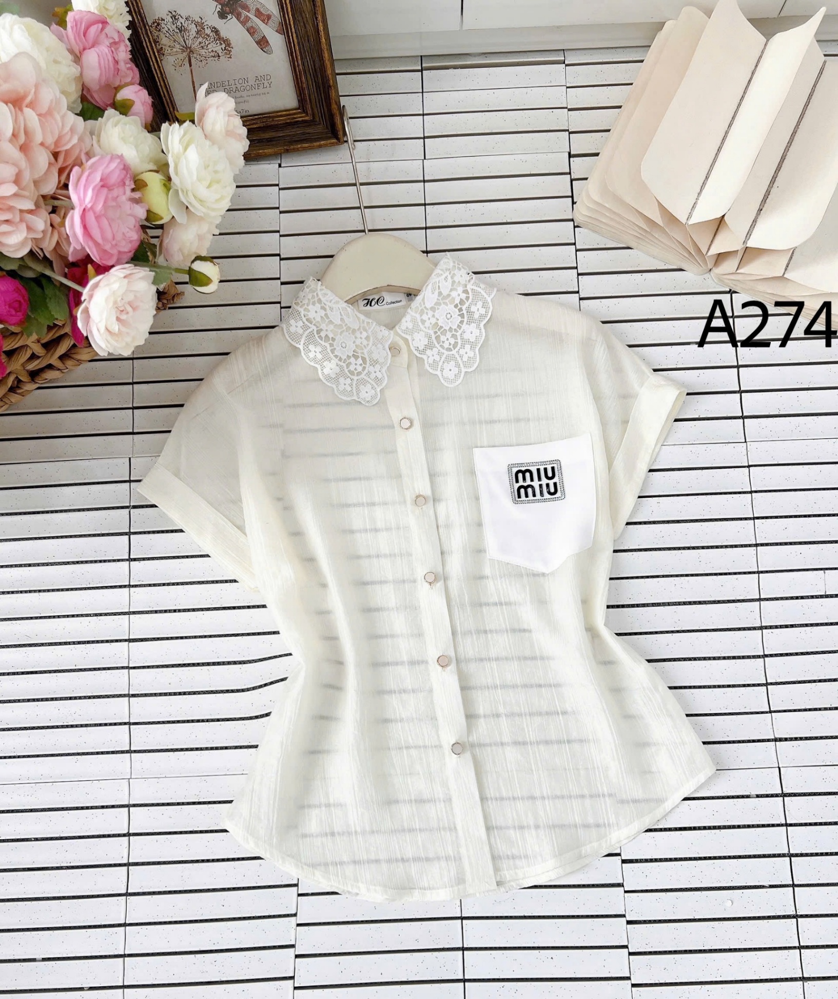 A274 Áo sơ mi cổ phối ren