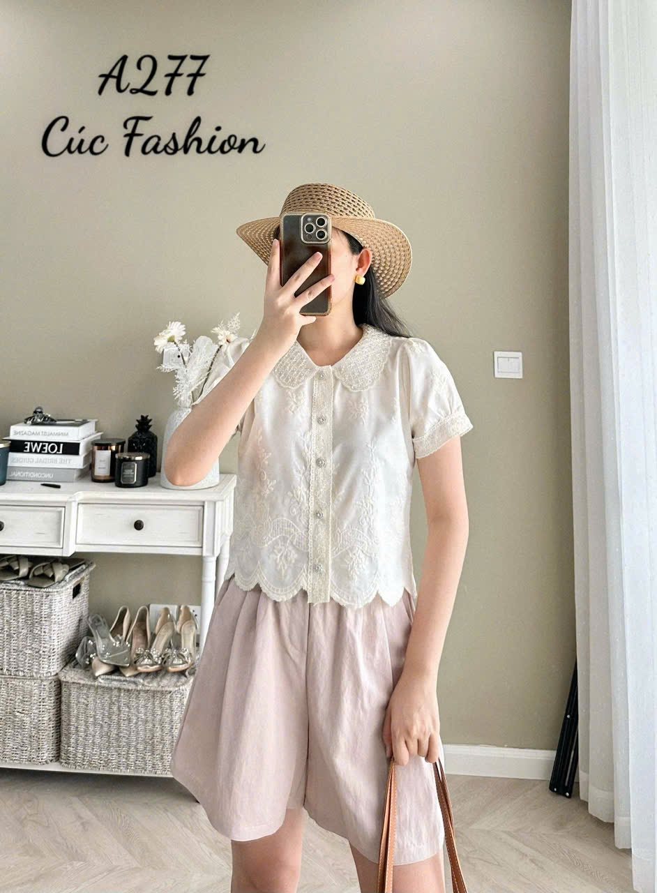 A277 Áo ren cúc ngọc cổ đính đá