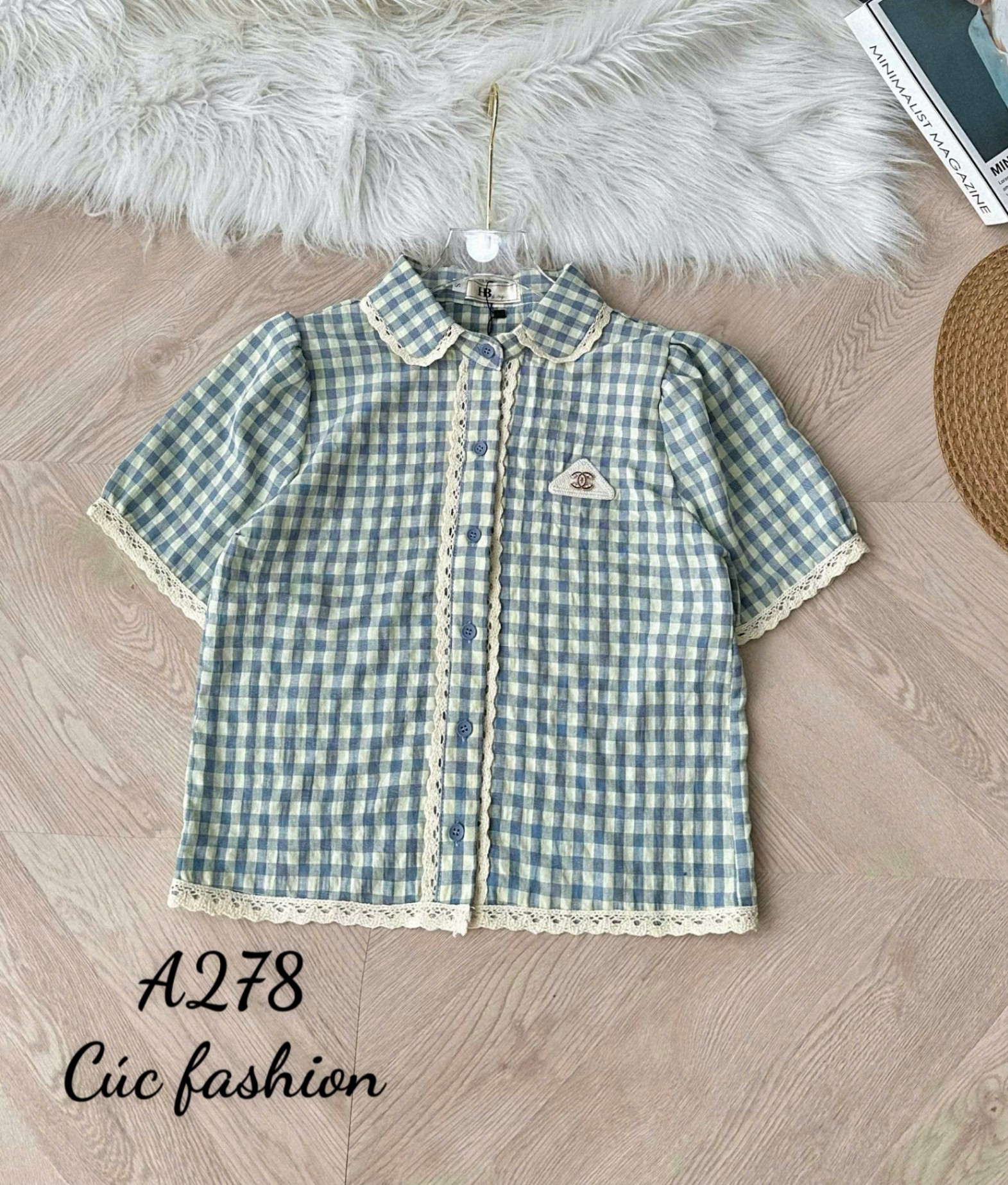 A278 Áo sơ mi kẻ caro viền ren