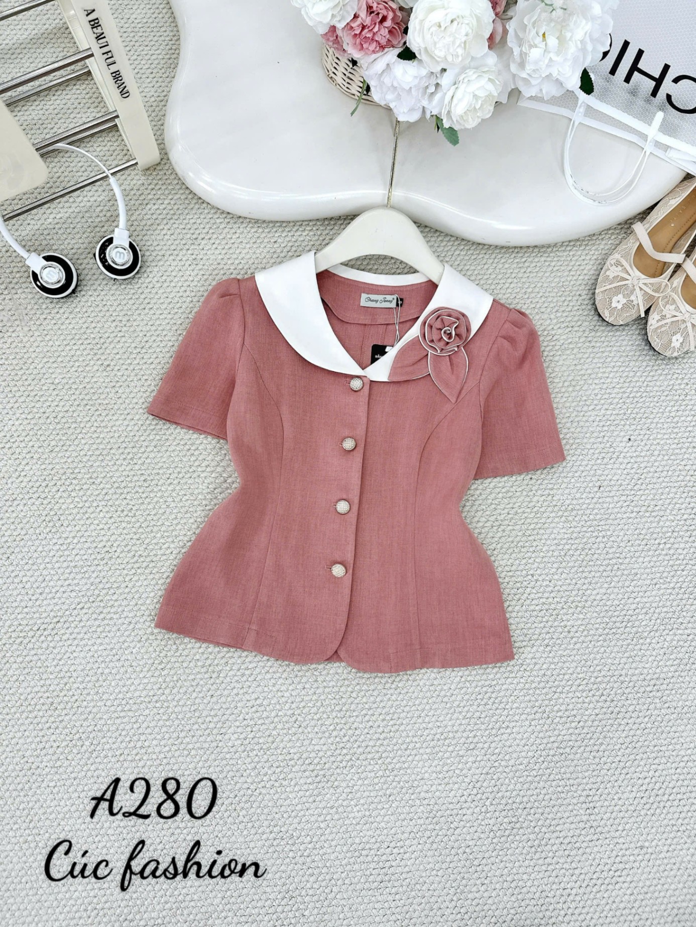A280 Áo ký giả đính hoa lá