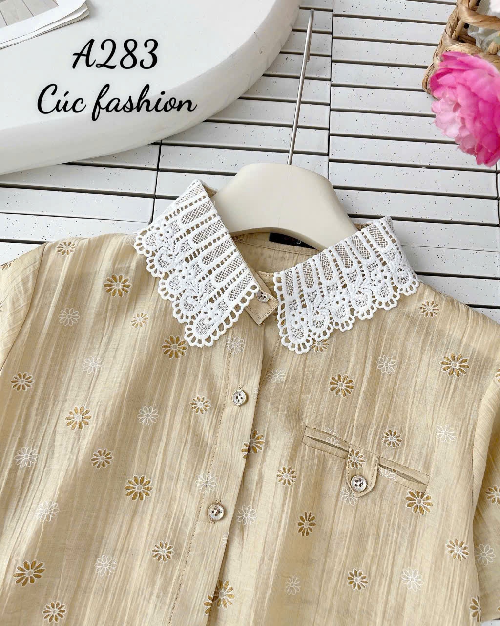 A283 Áo sơ mi hoa cúc cổ ren