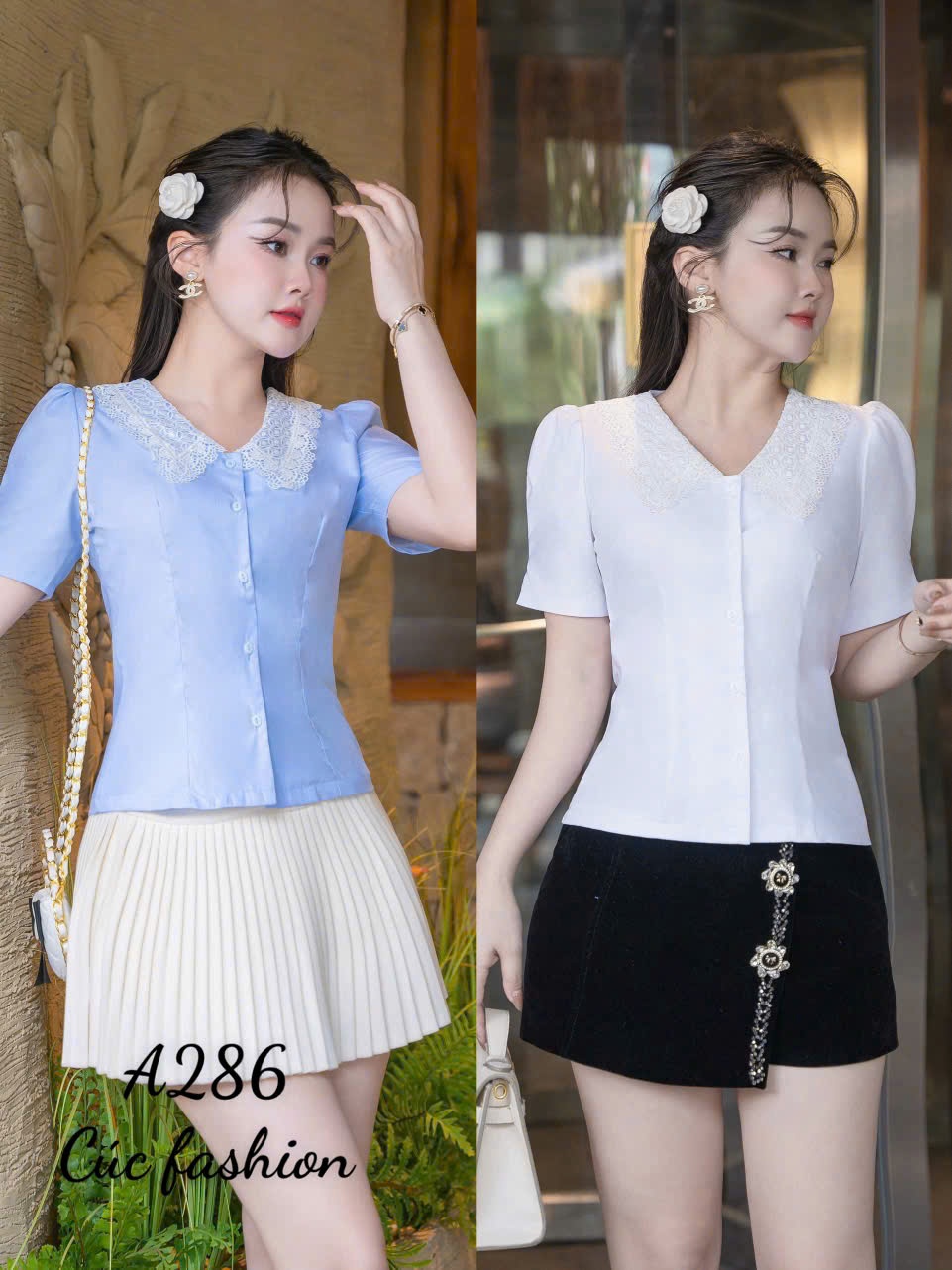 A286 Áo sơ mi cổ ren