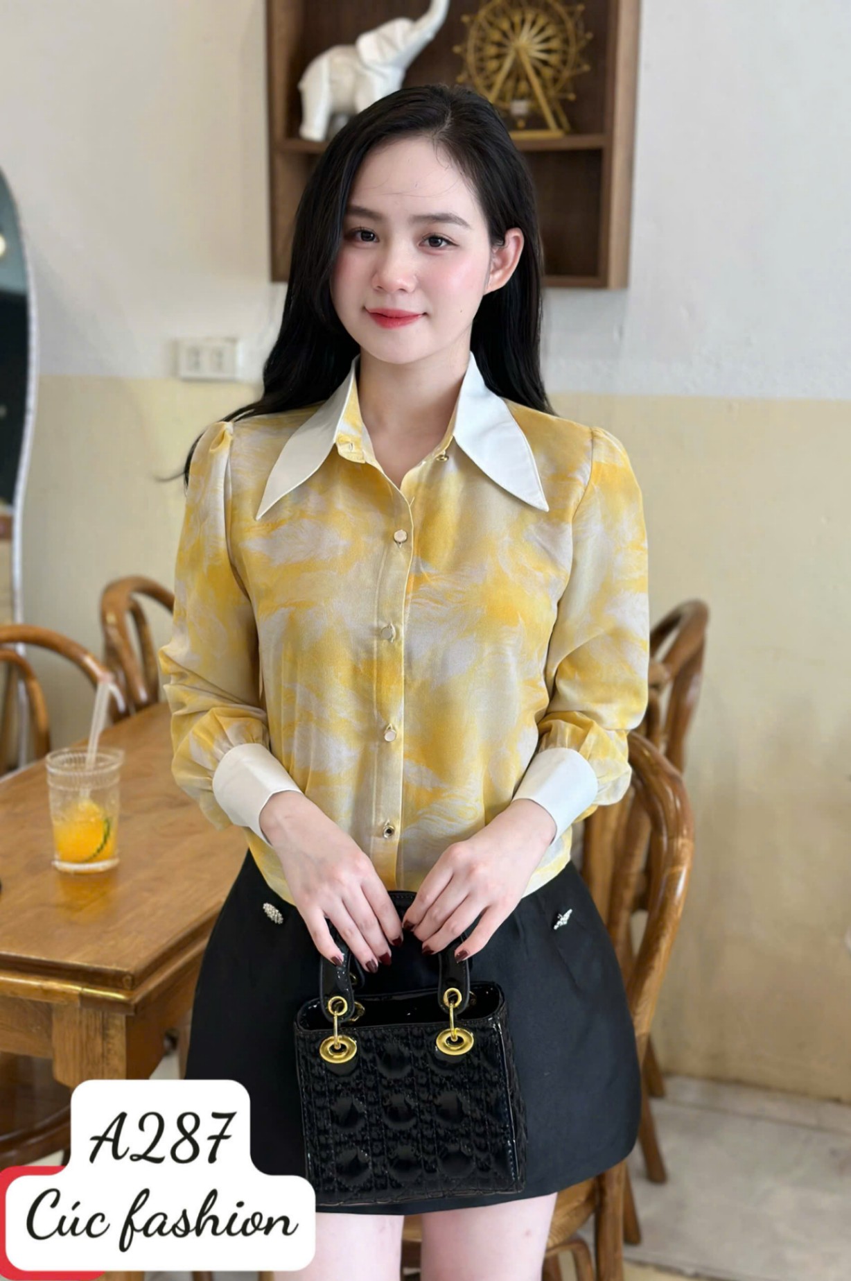 A287 Áo sơ mi dài tay hoạ tiết
