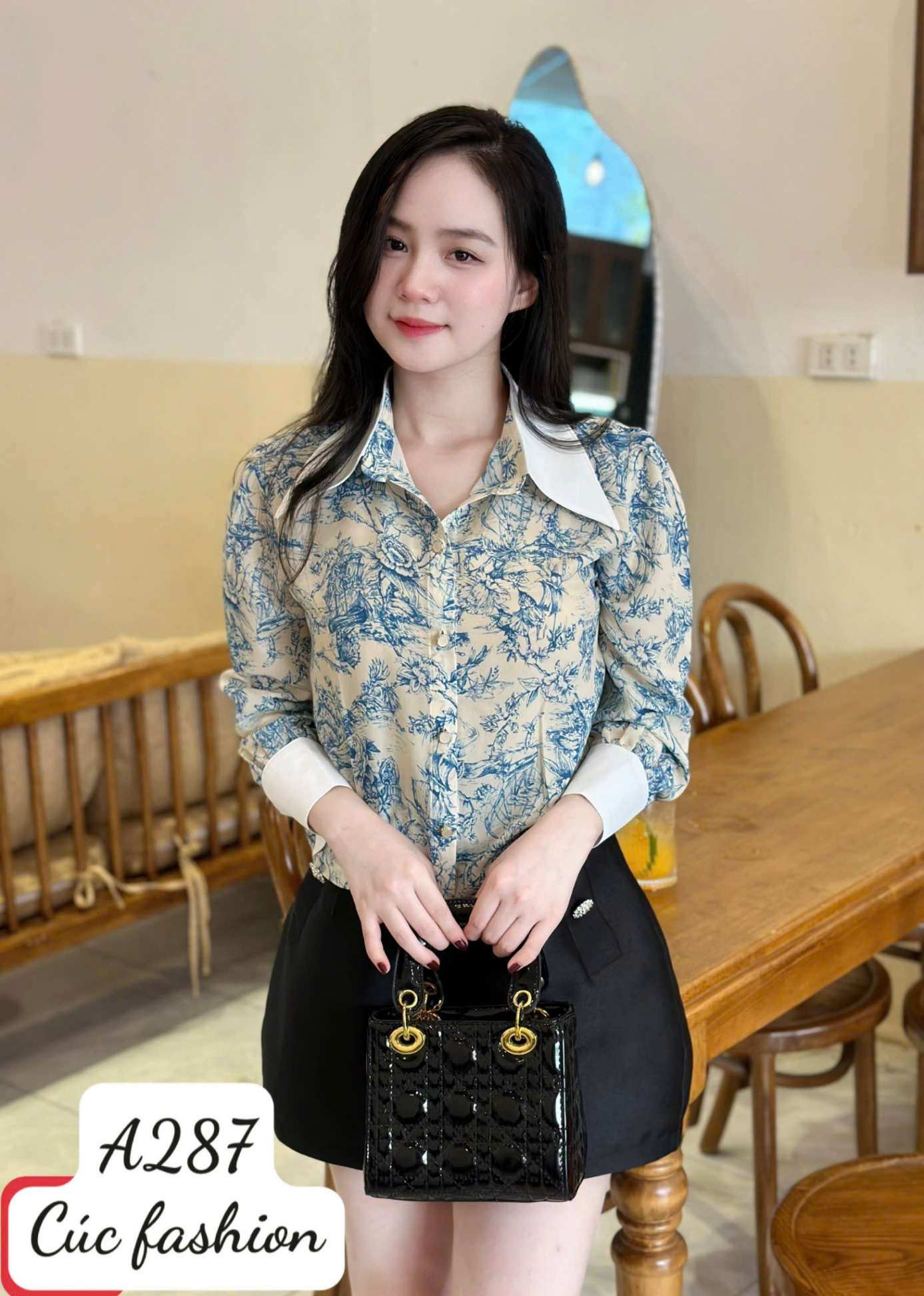 A287 Áo sơ mi dài tay hoạ tiết
