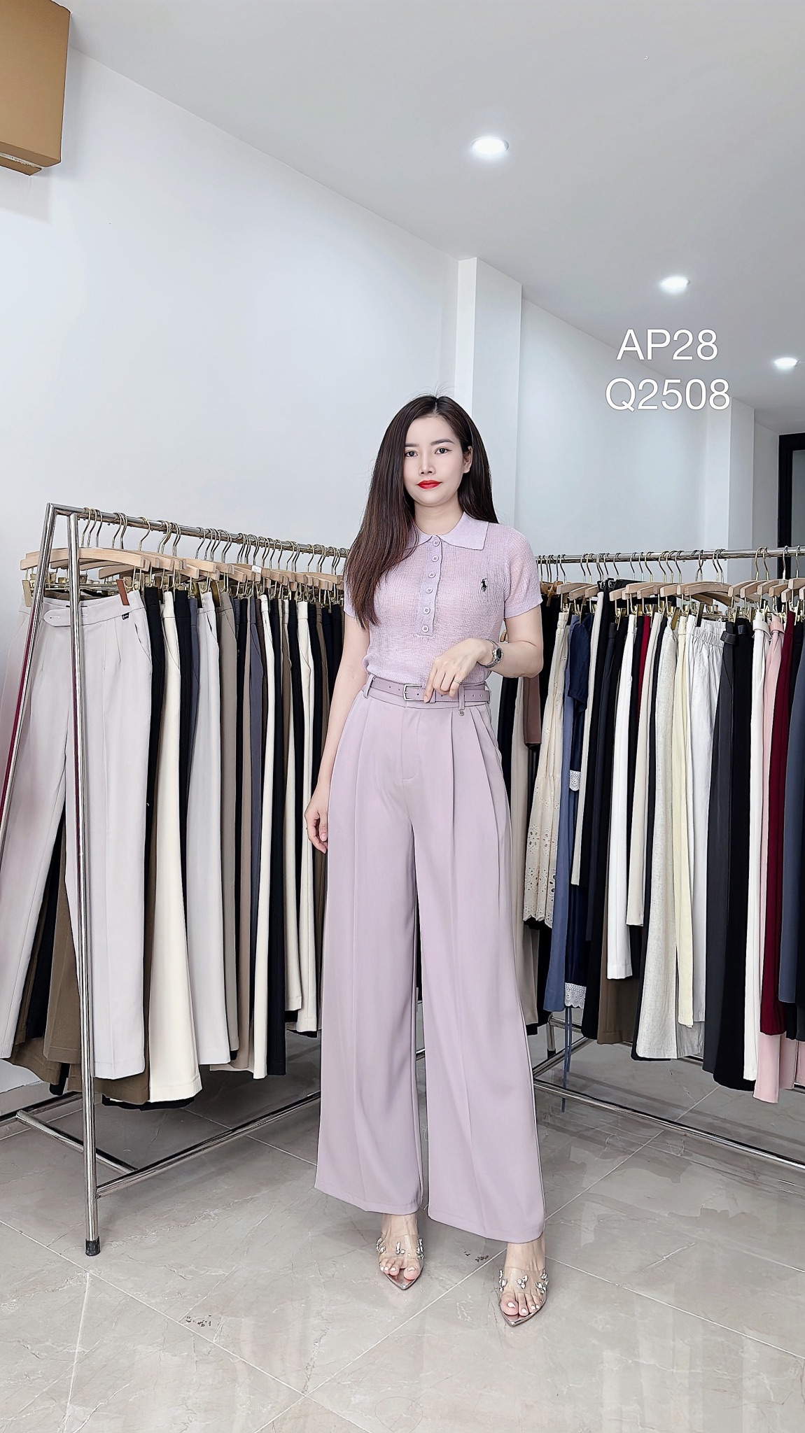 Q2508 Quần xuông kèm đai cùng màu