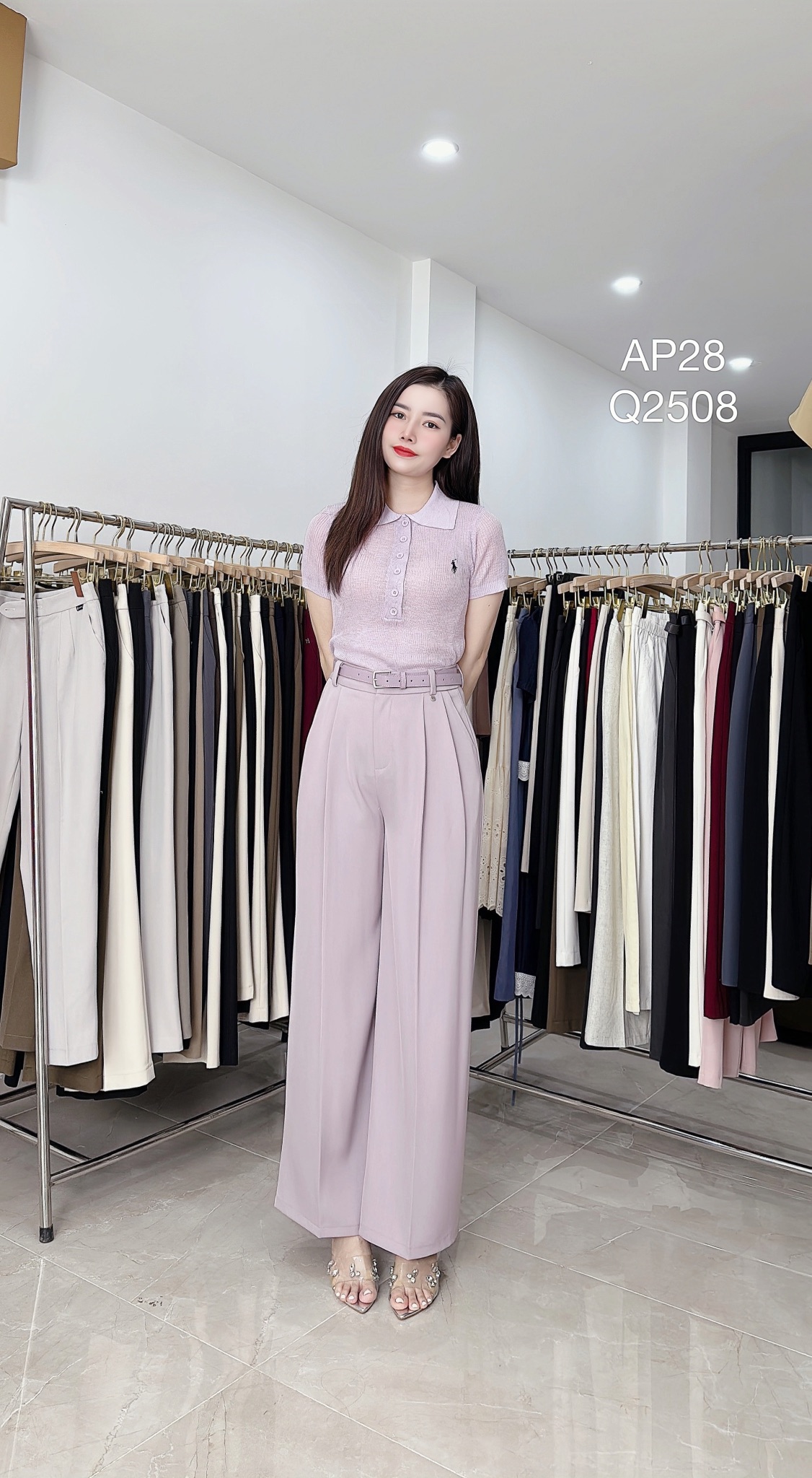 Q2508 Quần xuông kèm đai cùng màu