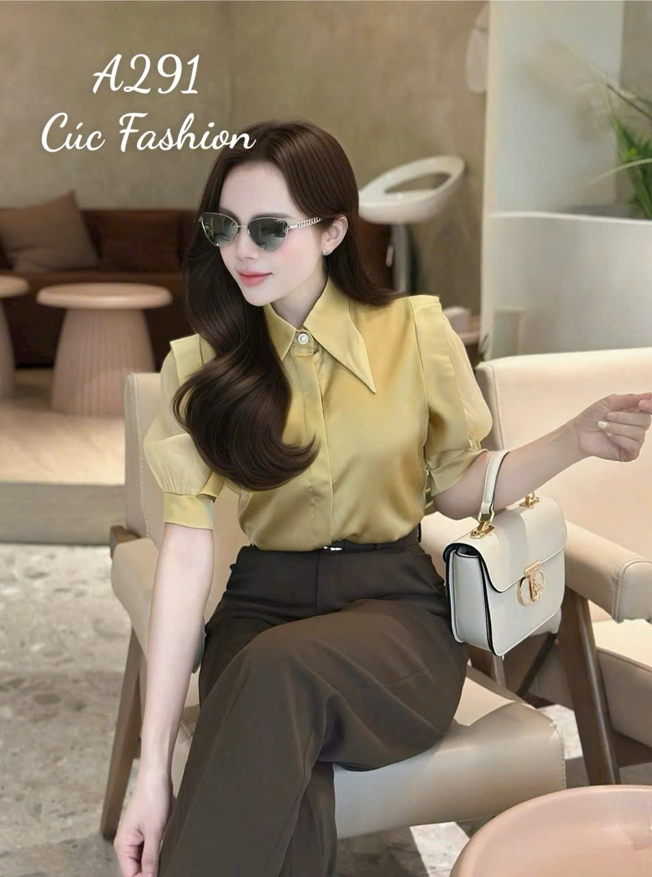 A291 Áo sơ mi lụa QC cổ nhọn