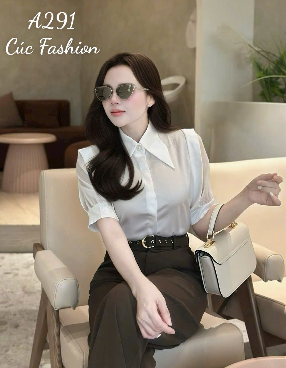 A291 Áo sơ mi lụa QC cổ nhọn