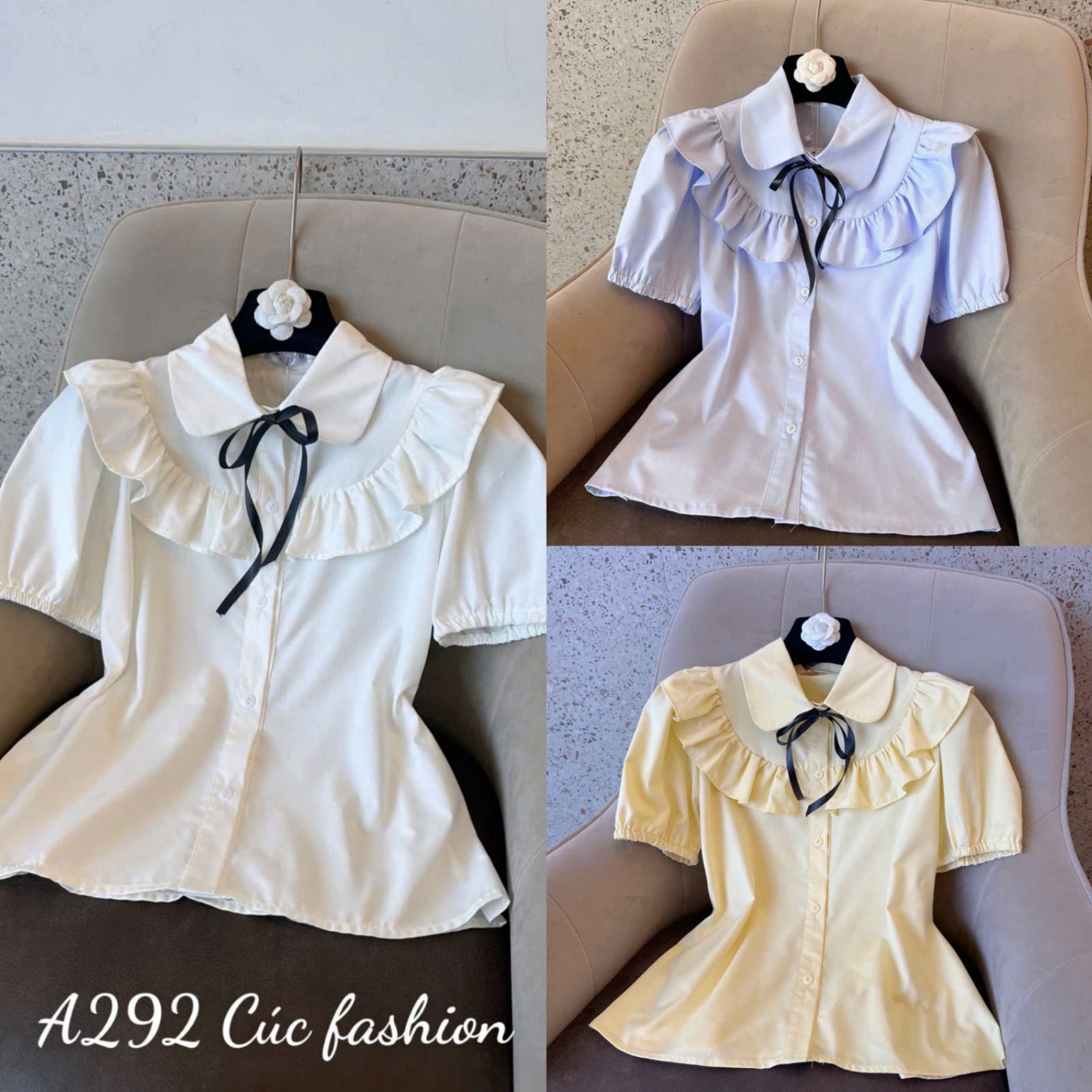 A292 Áo sơ mi bèo nơ cổ
