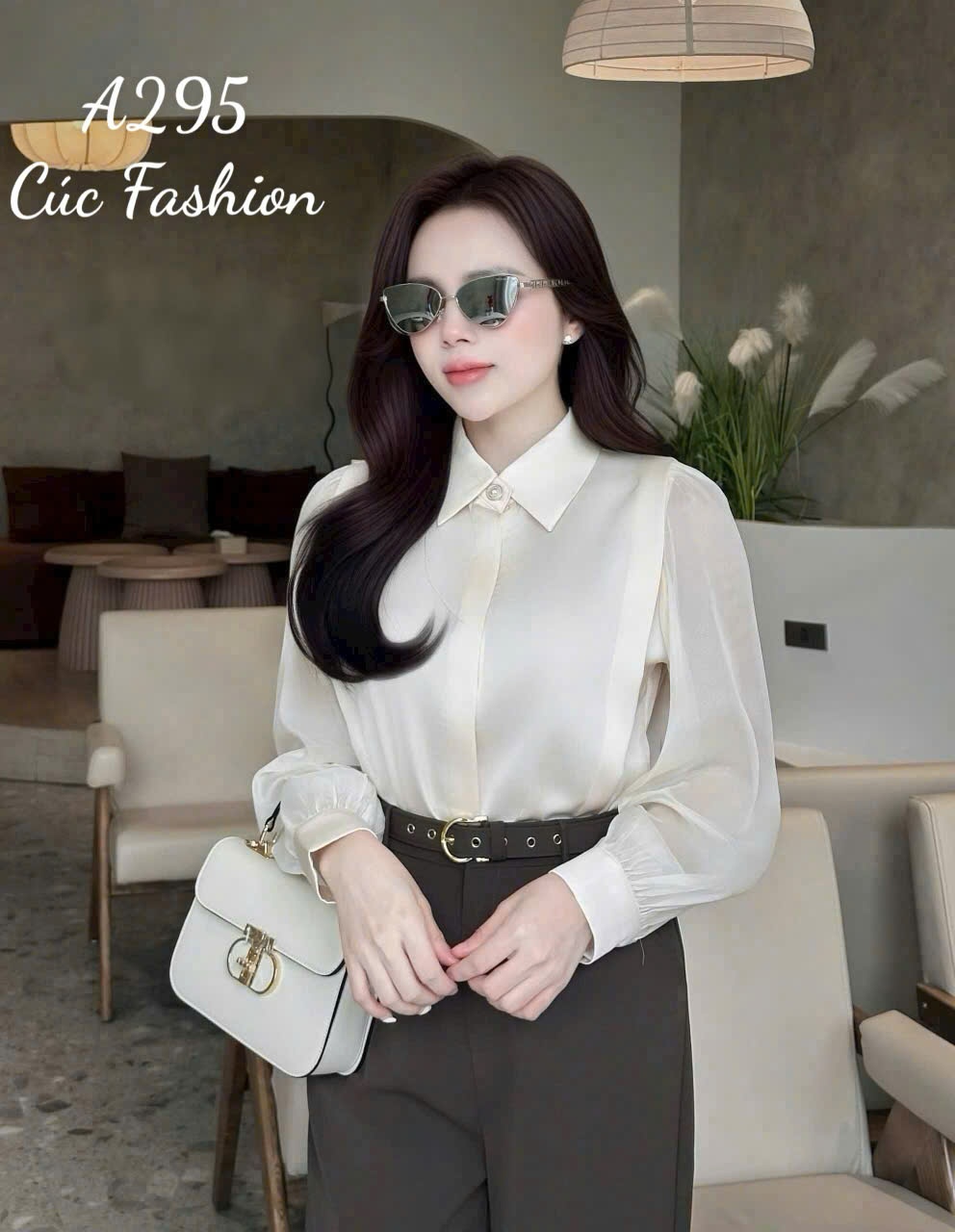 A295 Áo sơ mi lụa trơn 1 cúc ngọc