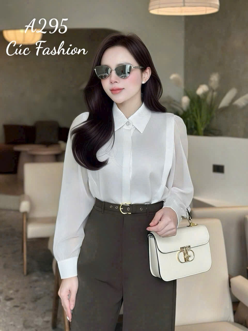 A295 Áo sơ mi lụa trơn 1 cúc ngọc