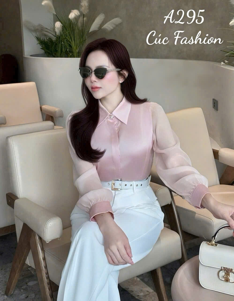 A295 Áo sơ mi lụa trơn 1 cúc ngọc