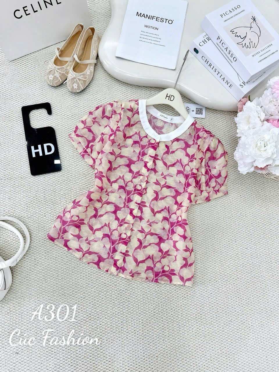 A301 Áo hoa cổ tròn